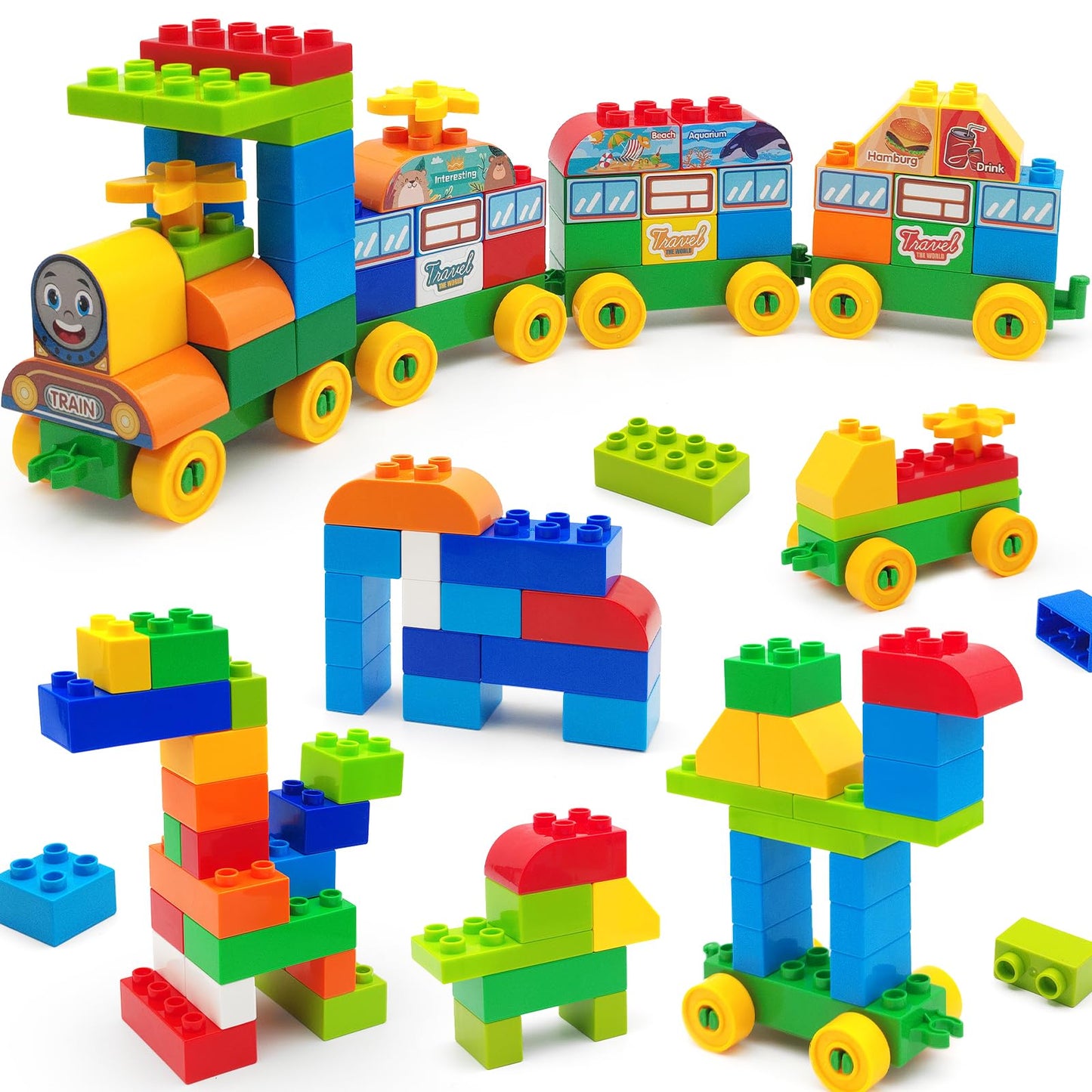 CONVENTEJOY 90-Pcs Classic Building Blocks for Toddlers 3-6 | Large Bricks, City Train Play, STEM Toy, Compatible with Major Brands