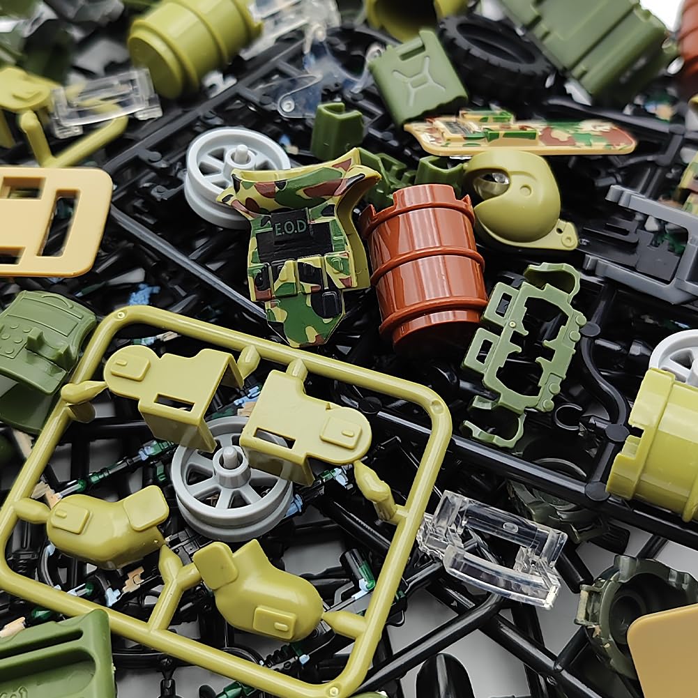 CONVENTEJOY Military Weapon Gun Accessories for Minifigures – 260pcs with Camouflage Helmets, EOD Suits & Shields