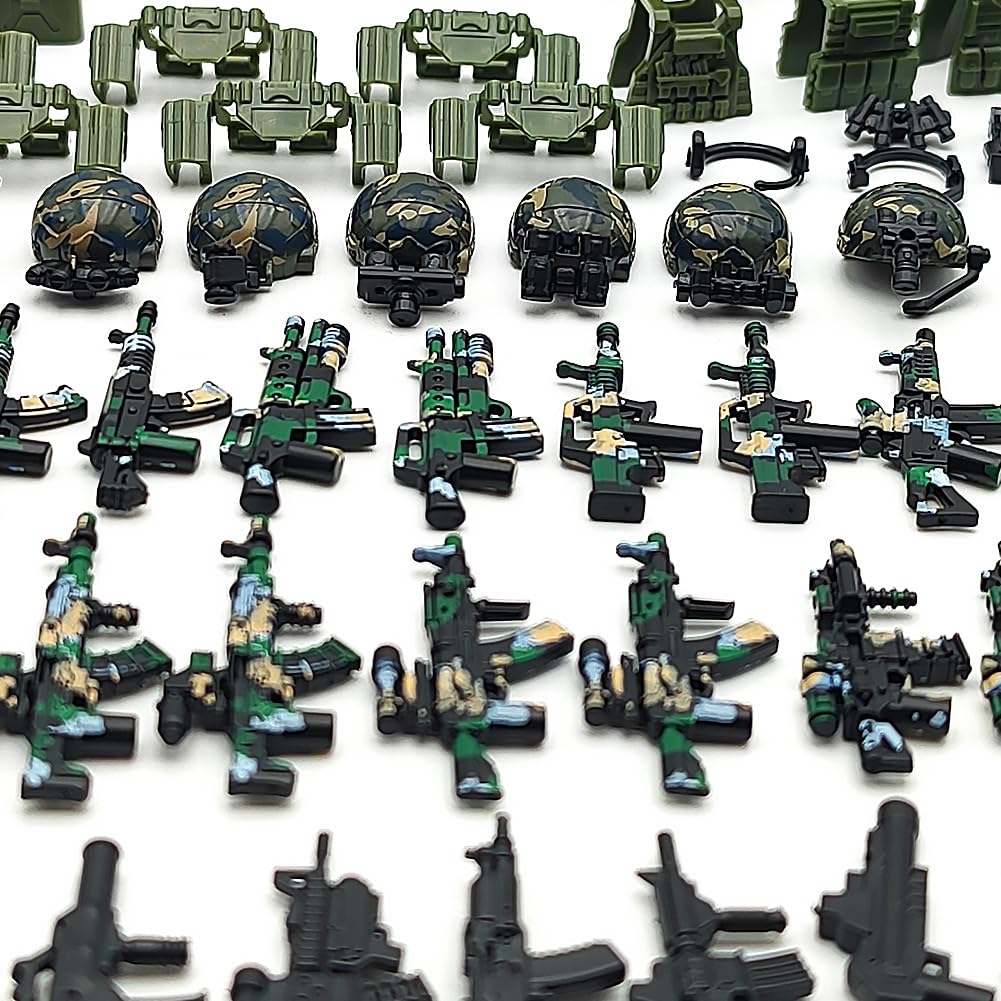 CONVENTEJOY Military Weapon Gun Accessories for Minifigures – 260pcs with Camouflage Helmets, EOD Suits & Shields