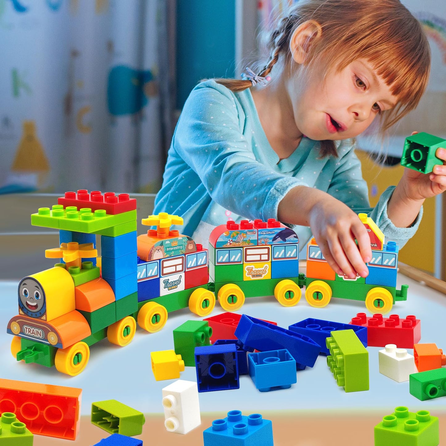 CONVENTEJOY 90-Pcs Classic Building Blocks for Toddlers 3-6 | Large Bricks, City Train Play, STEM Toy, Compatible with Major Brands