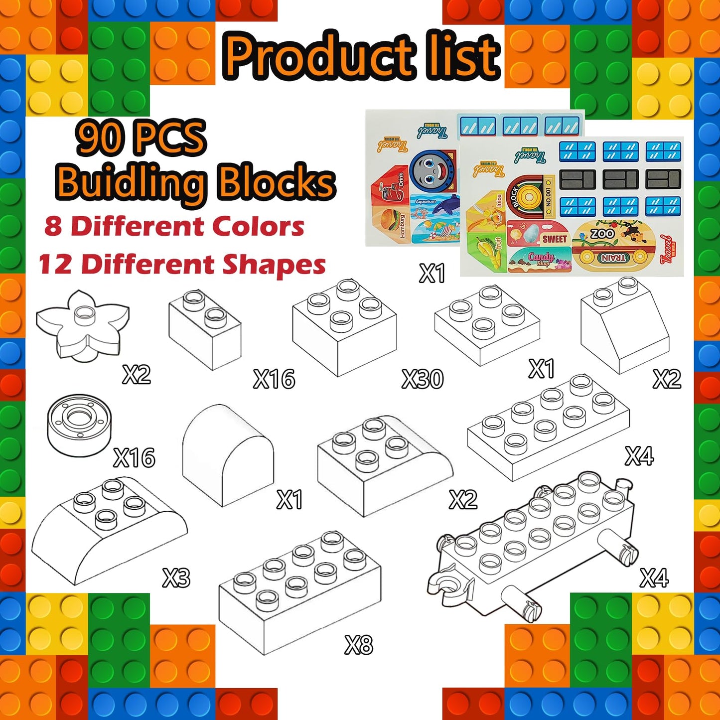 CONVENTEJOY 90-Pcs Classic Building Blocks for Toddlers 3-6 | Large Bricks, City Train Play, STEM Toy, Compatible with Major Brands
