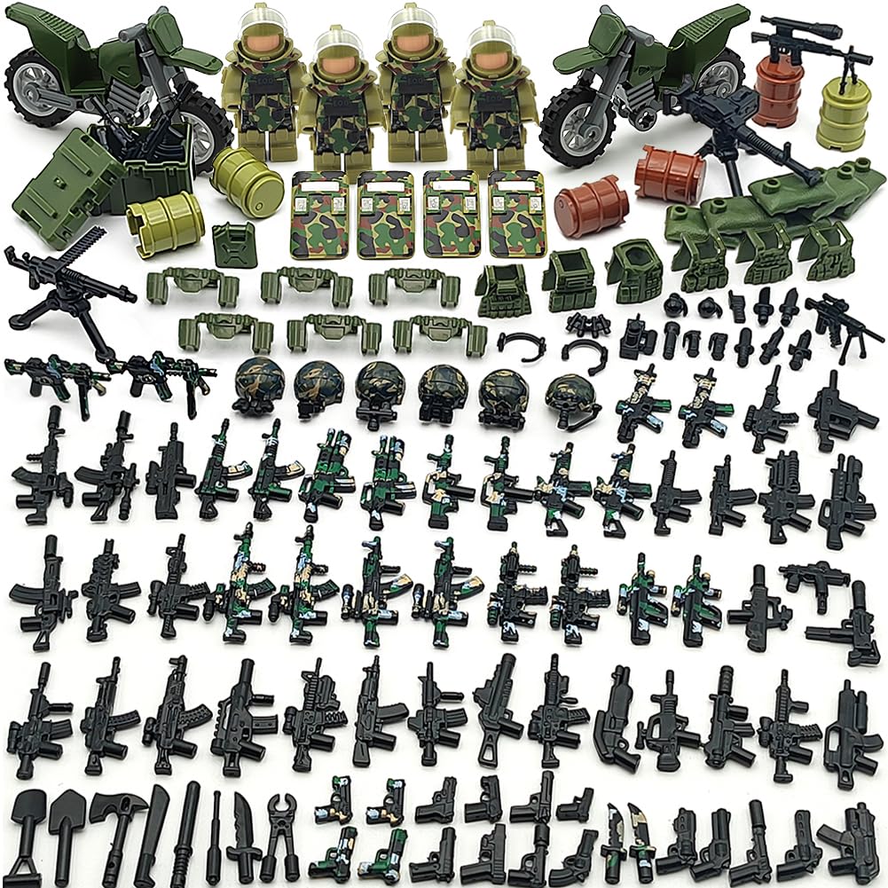 CONVENTEJOY Military Weapon Gun Accessories for Minifigures – 260pcs with Camouflage Helmets, EOD Suits & Shields