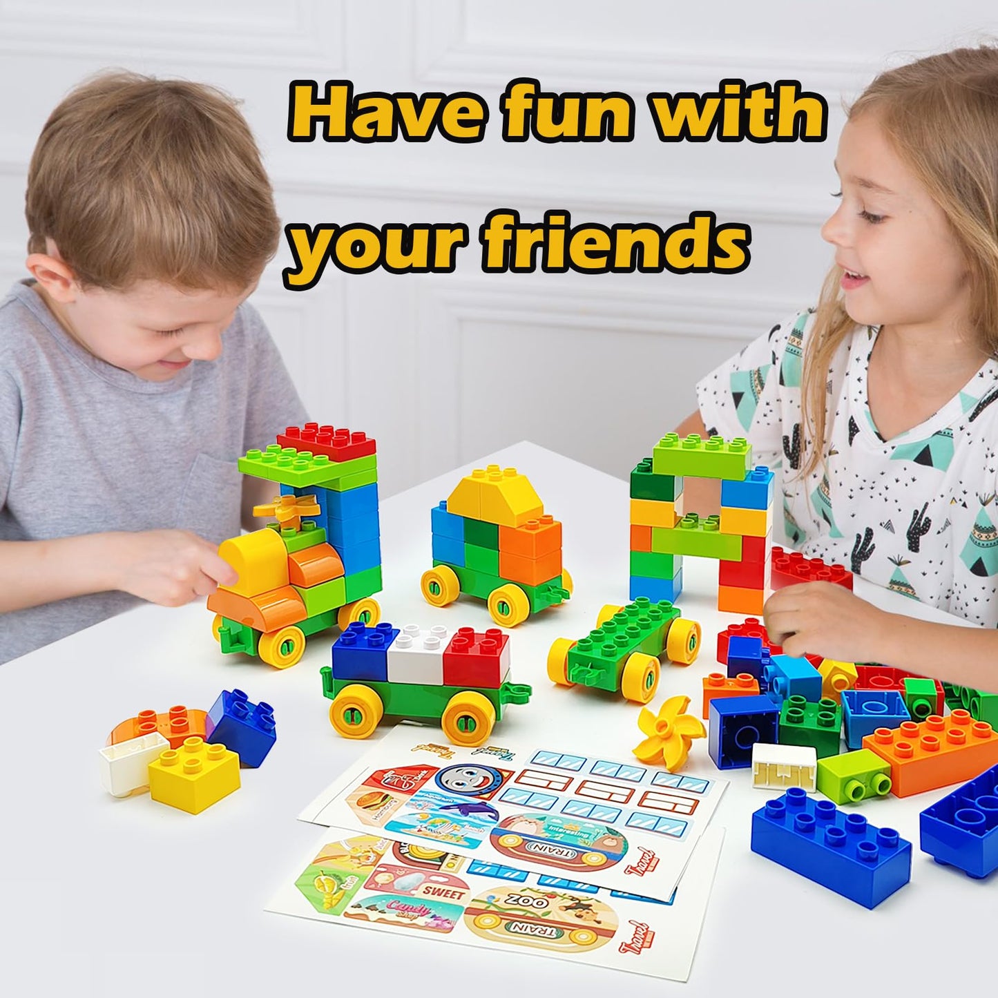 CONVENTEJOY 90-Pcs Classic Building Blocks for Toddlers 3-6 | Large Bricks, City Train Play, STEM Toy, Compatible with Major Brands