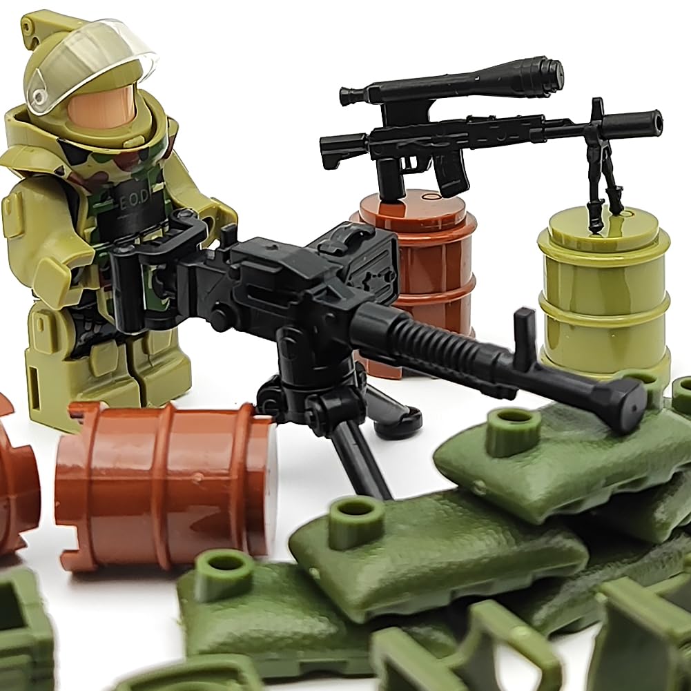 CONVENTEJOY Military Weapon Gun Accessories for Minifigures – 260pcs with Camouflage Helmets, EOD Suits & Shields