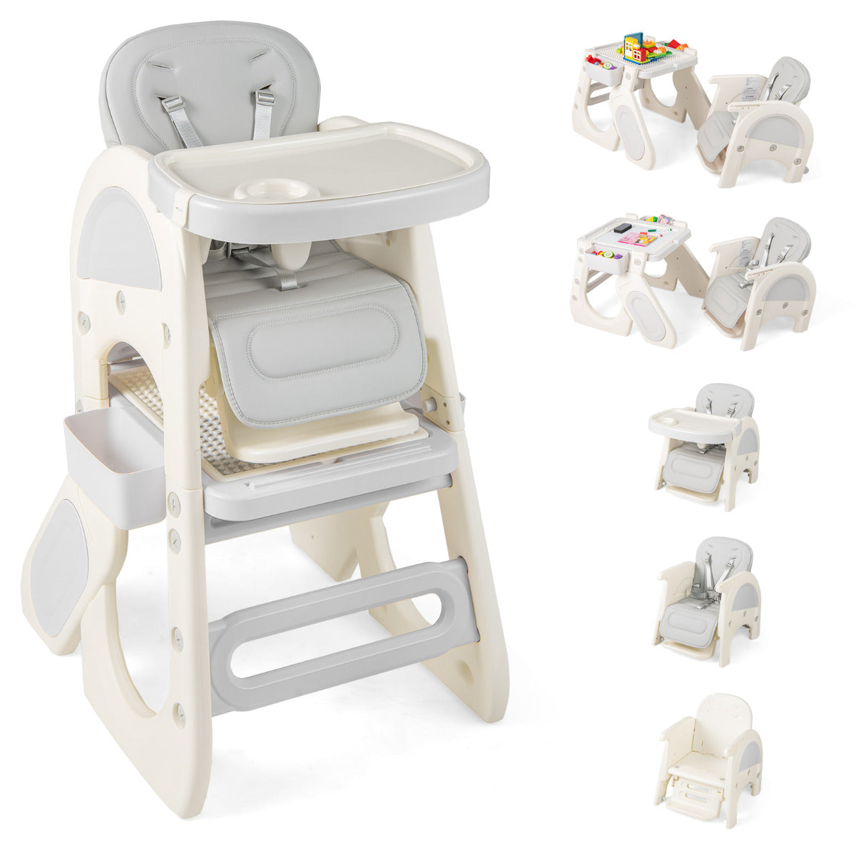 Convertible Baby High Chair with Double-layer Tray and Adjustable Backrest-Blue