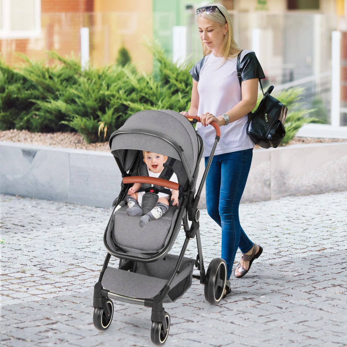 Convertible Baby Stroller with Footmuff and Extendable Canopy-Black