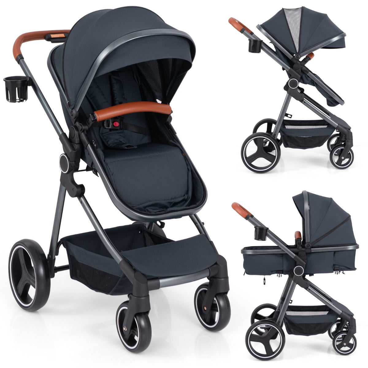 Convertible Baby Stroller with Footmuff and Extendable Canopy-Black