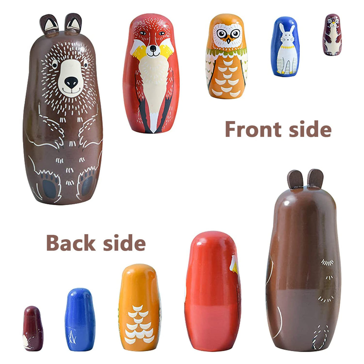 Conzy Russian Nesting Dolls - 5-Piece Animal Matryoshka Set for Kids