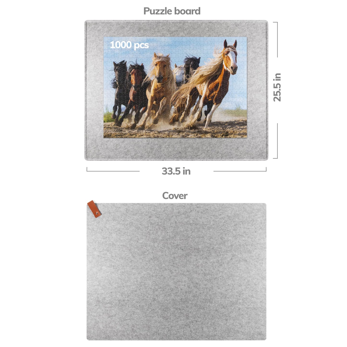 Coobe 1000-Piece Puzzle Board with Cover – Portable Felt Tray (Gray)