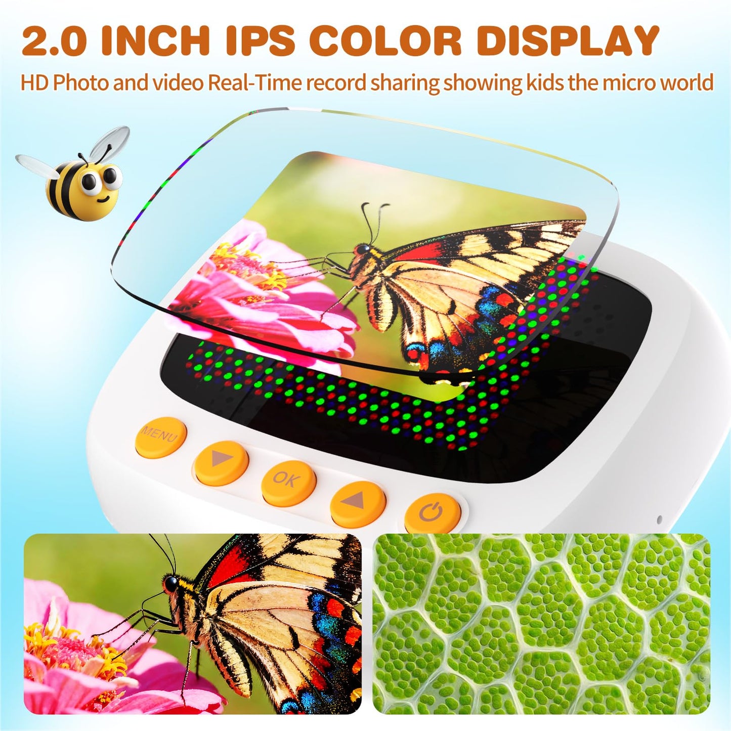coobest Pocket Kids Microscope – 1000X Handheld Digiscope for Ages 3+, 2-inch IPS Display