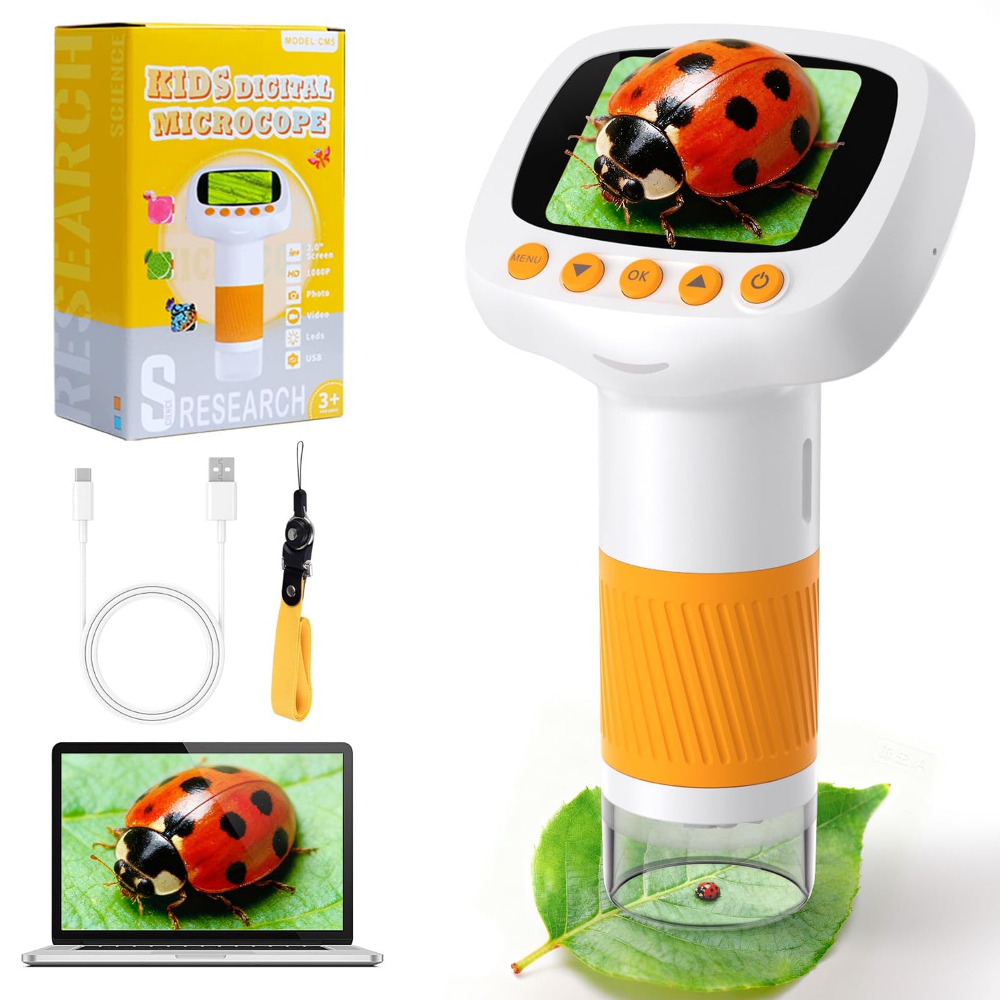 coobest Pocket Kids Microscope – 1000X Handheld Digiscope for Ages 3+, 2-inch IPS Display
