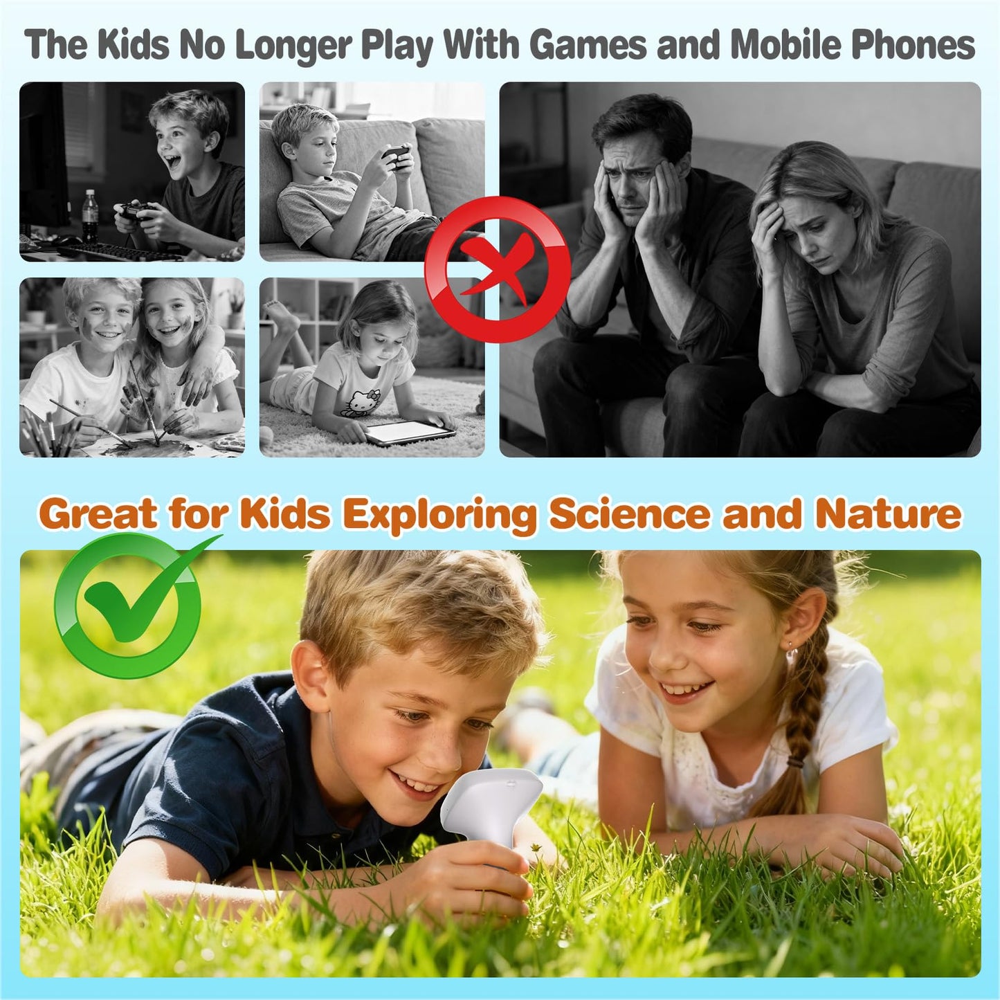 coobest Pocket Kids Microscope – 1000X Handheld Digiscope for Ages 3+, 2-inch IPS Display