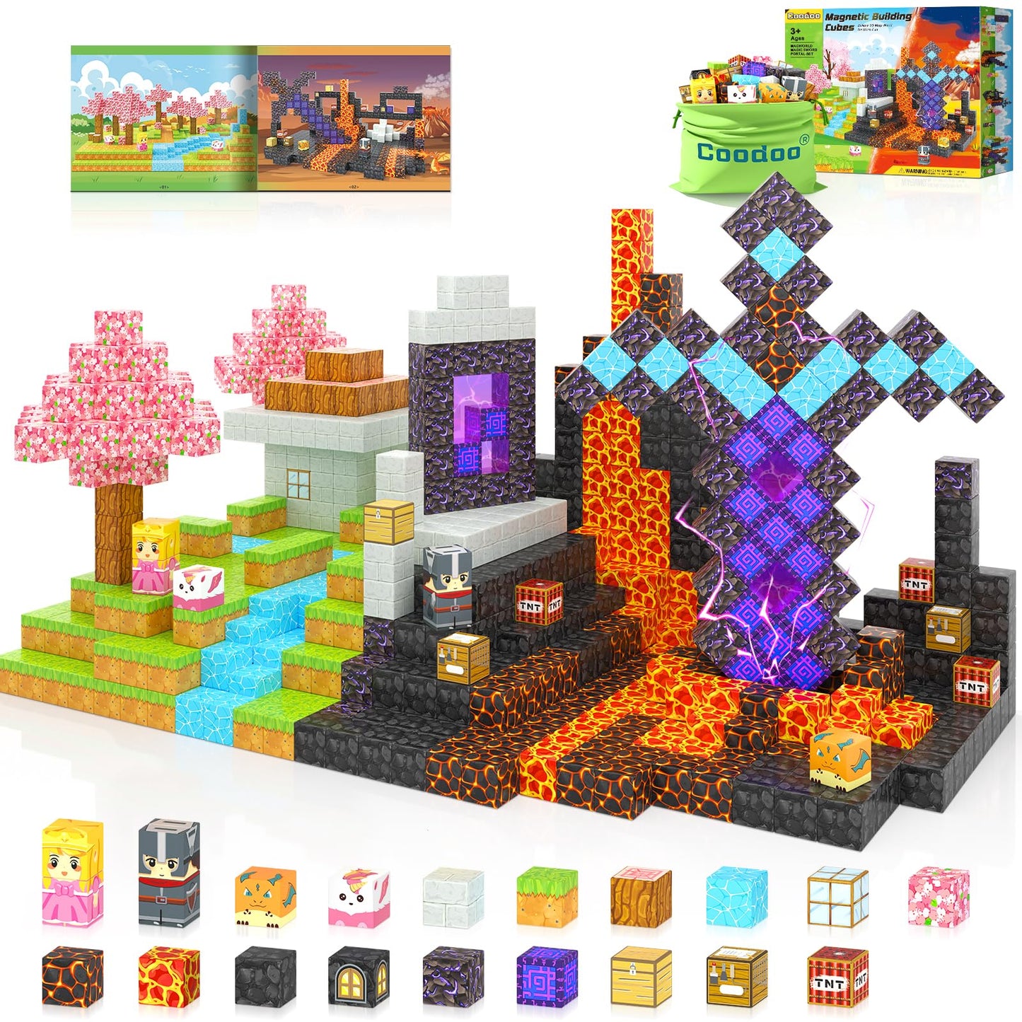 Coodoo 110PCS Magnetic Blocks – Build Mine Magnet World with Sword Portal | STEM Toys for Kids 3-8
