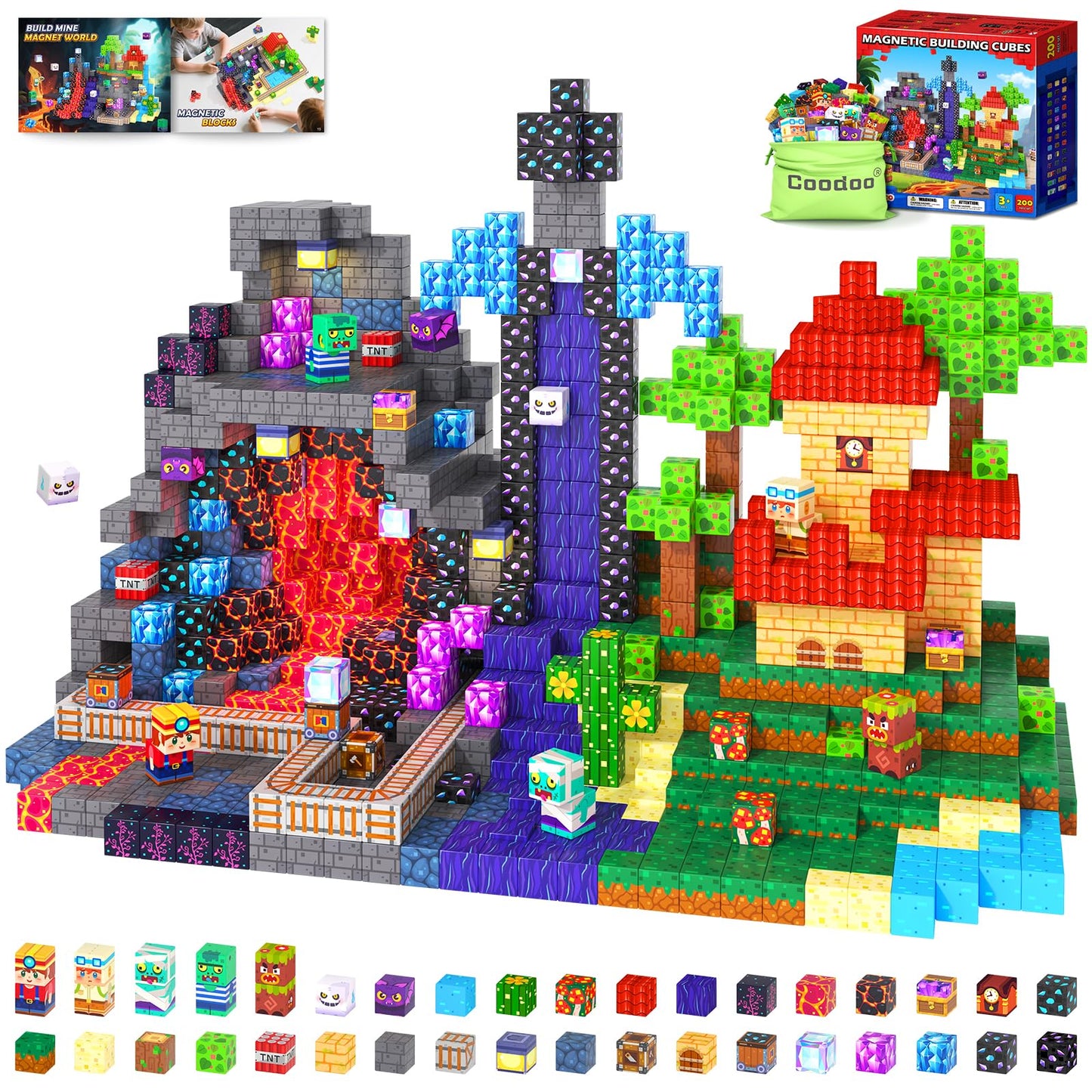 Coodoo 200 PCS Magnetic Blocks (0.8in) – Creative STEM Building Toy for Ages 3+