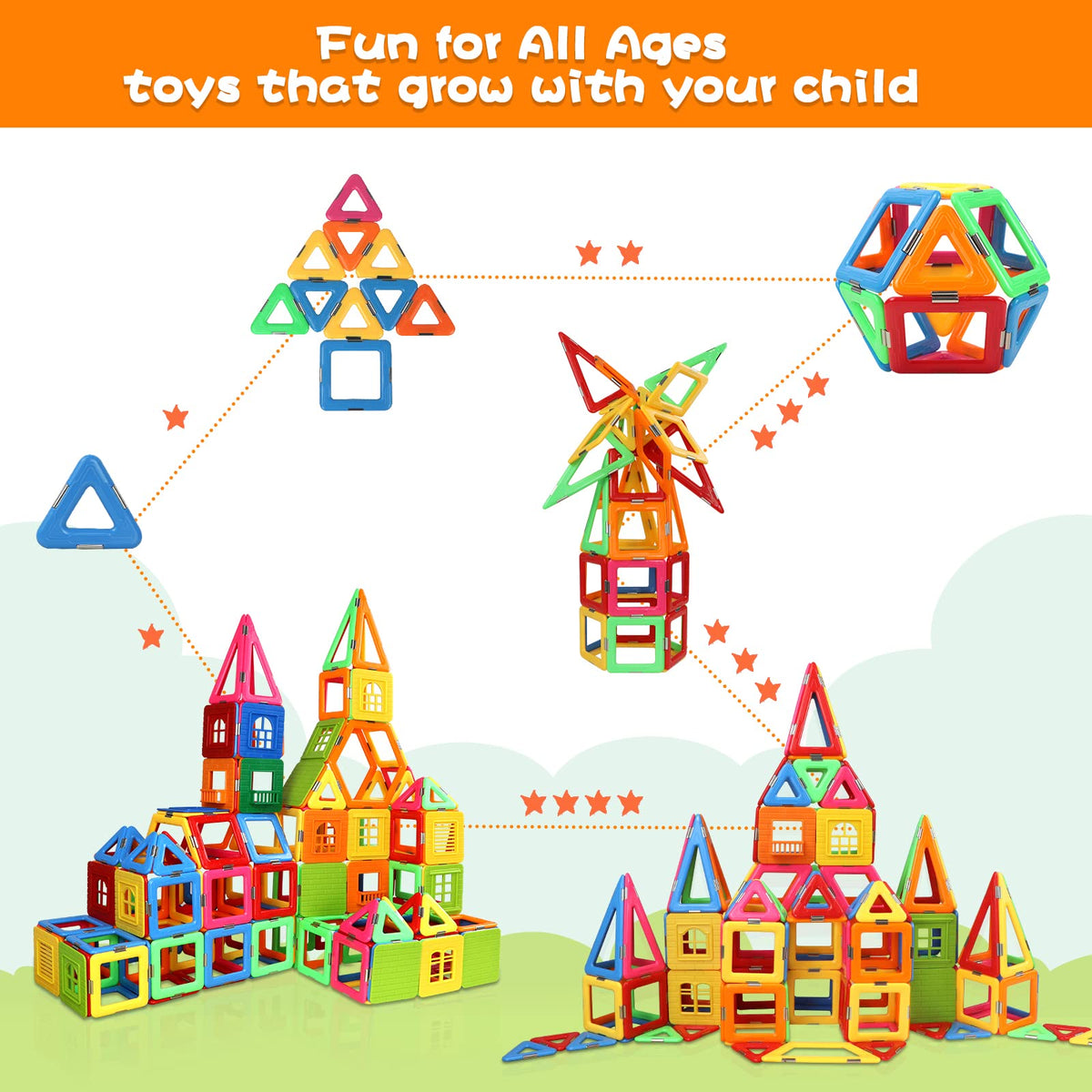 Coodoo Upgraded Magnetic Blocks – Tough Tiles STEM Toys for 3+ | Compatible with Major Brands