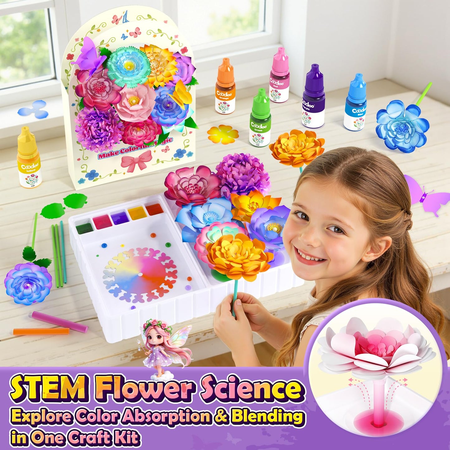 Coodoo DIY Flower Craft Kits – Magic Dyeing Florist Bouquet Maker for Kids