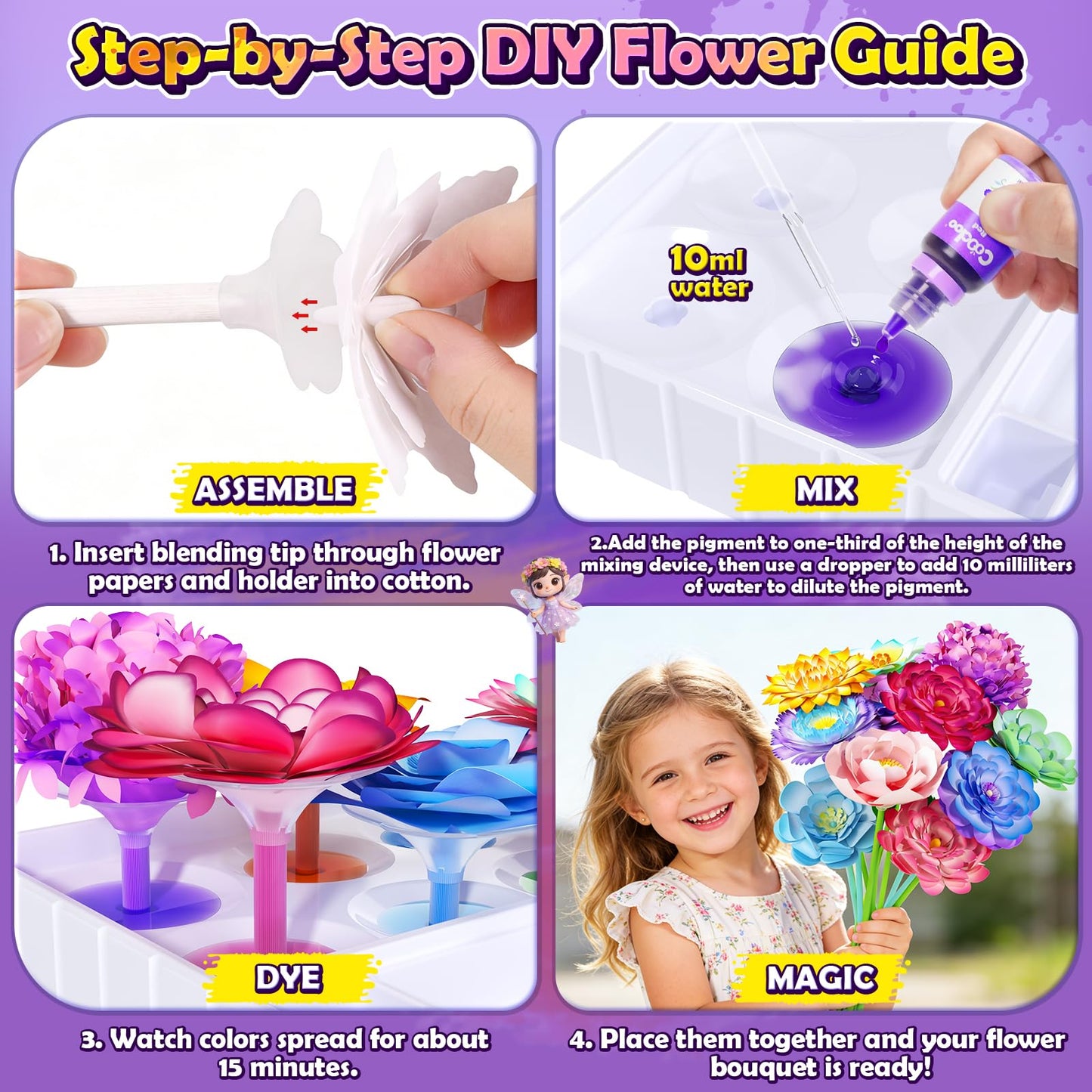 Coodoo DIY Flower Craft Kits – Magic Dyeing Florist Bouquet Maker for Kids