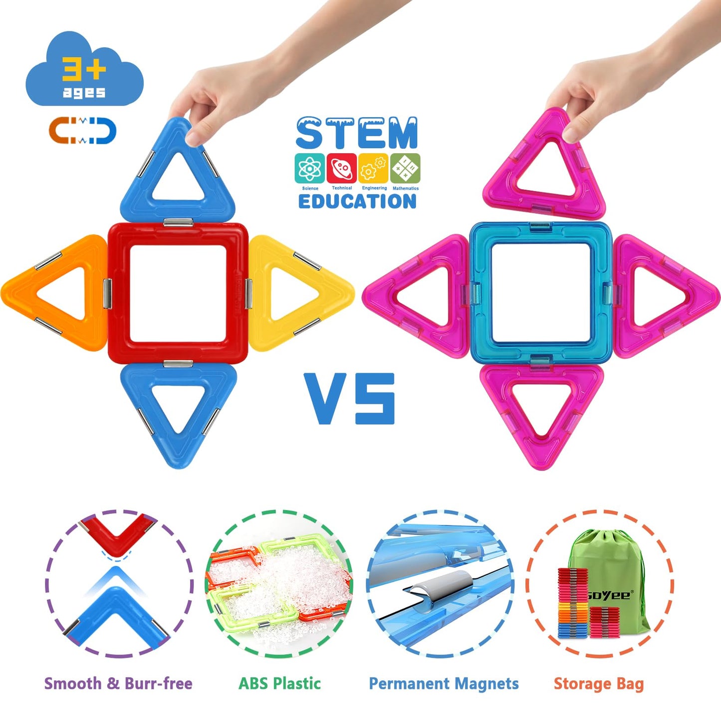 Coodoo Upgraded Magnetic Blocks – Tough Tiles STEM Toys for 3+ | Compatible with Major Brands
