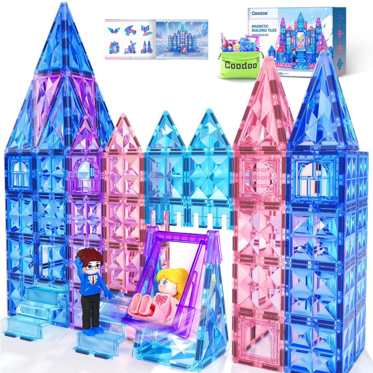 Coodoo Diamond Magnetic Tiles & Building Blocks — Princess Toys for Kids Ages 3-8