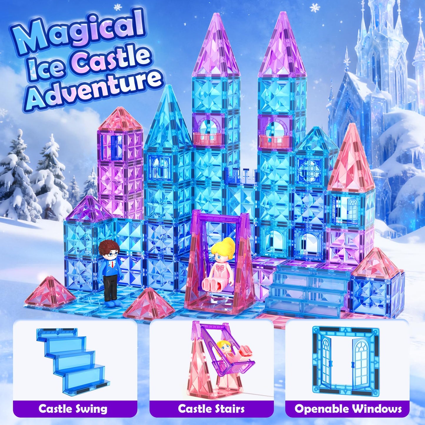 Coodoo Diamond Magnetic Tiles & Building Blocks — Princess Toys for Kids Ages 3-8