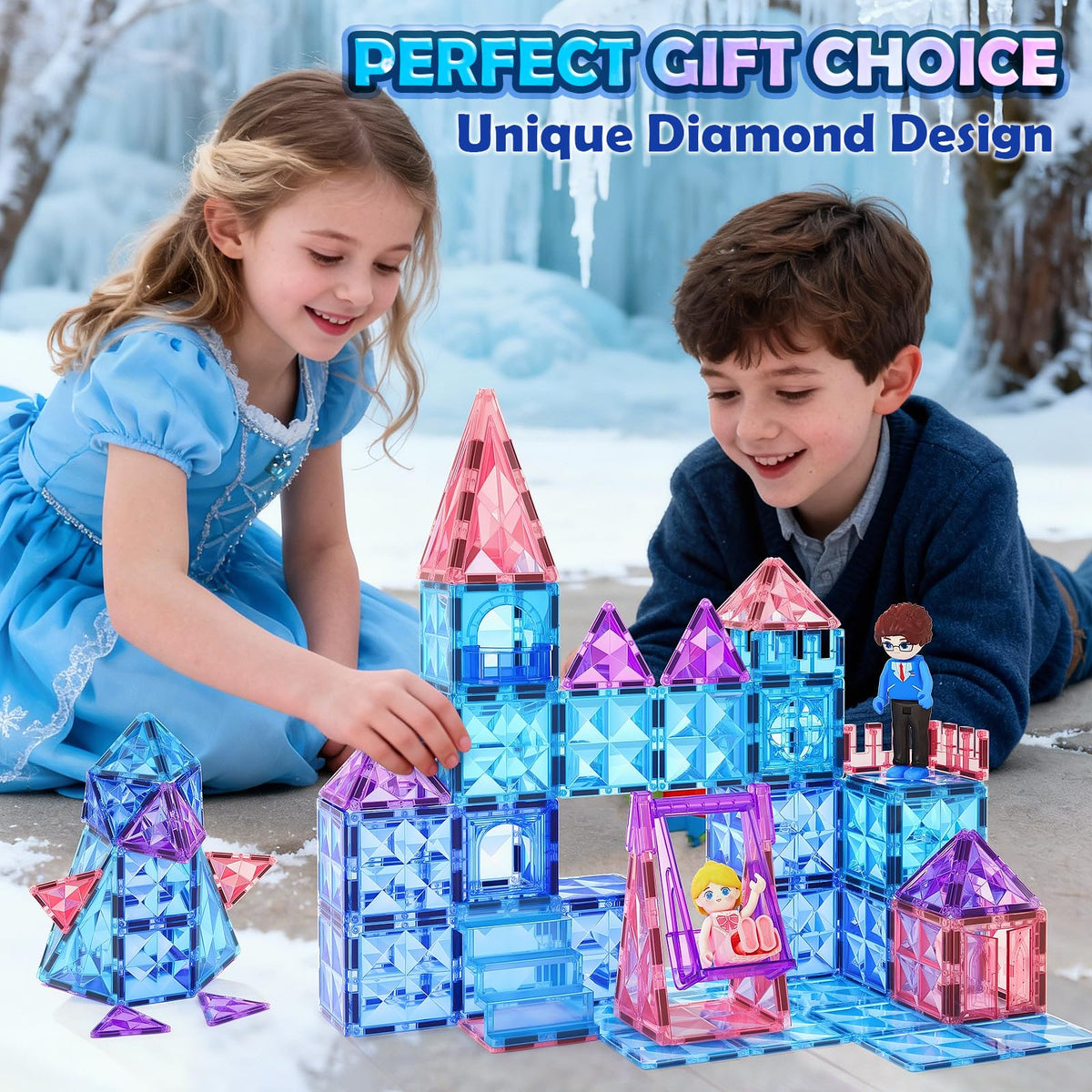 Coodoo Diamond Magnetic Tiles & Building Blocks — Princess Toys for Kids Ages 3-8
