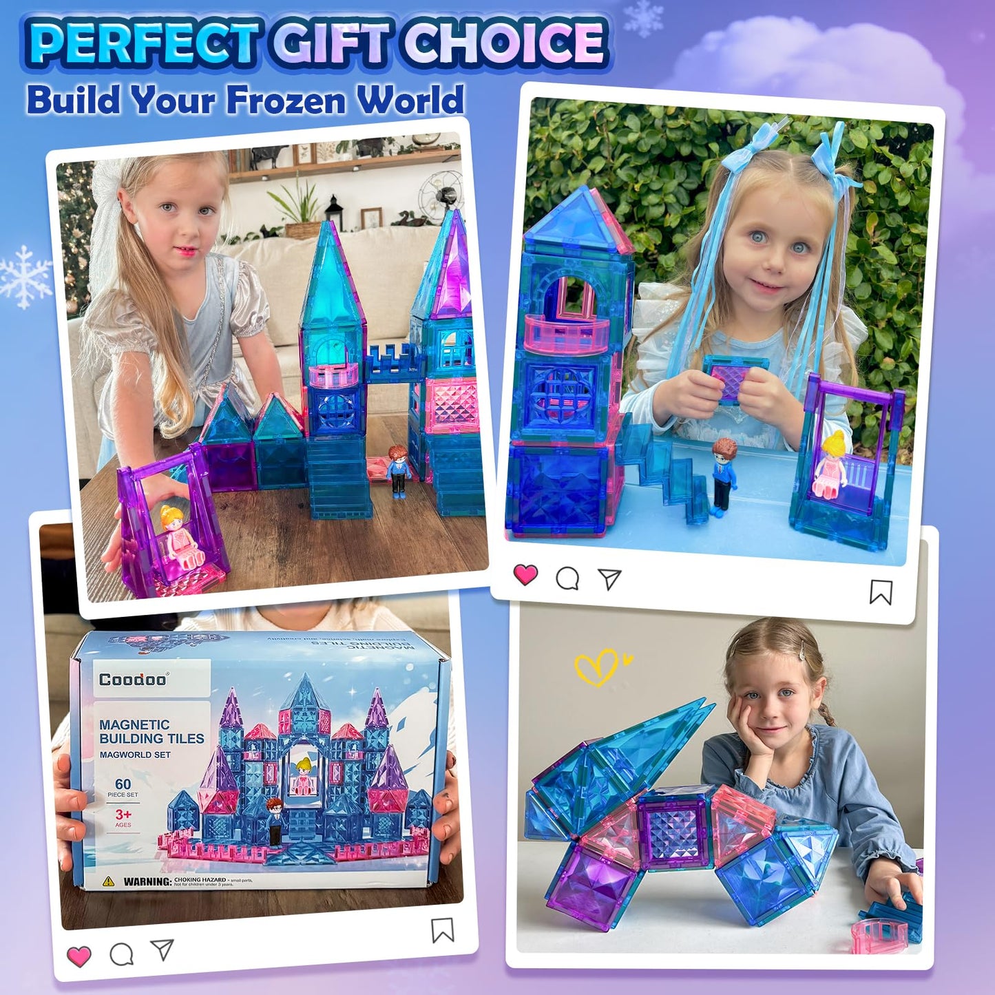 Coodoo Diamond Magnetic Tiles & Building Blocks — Princess Toys for Kids Ages 3-8
