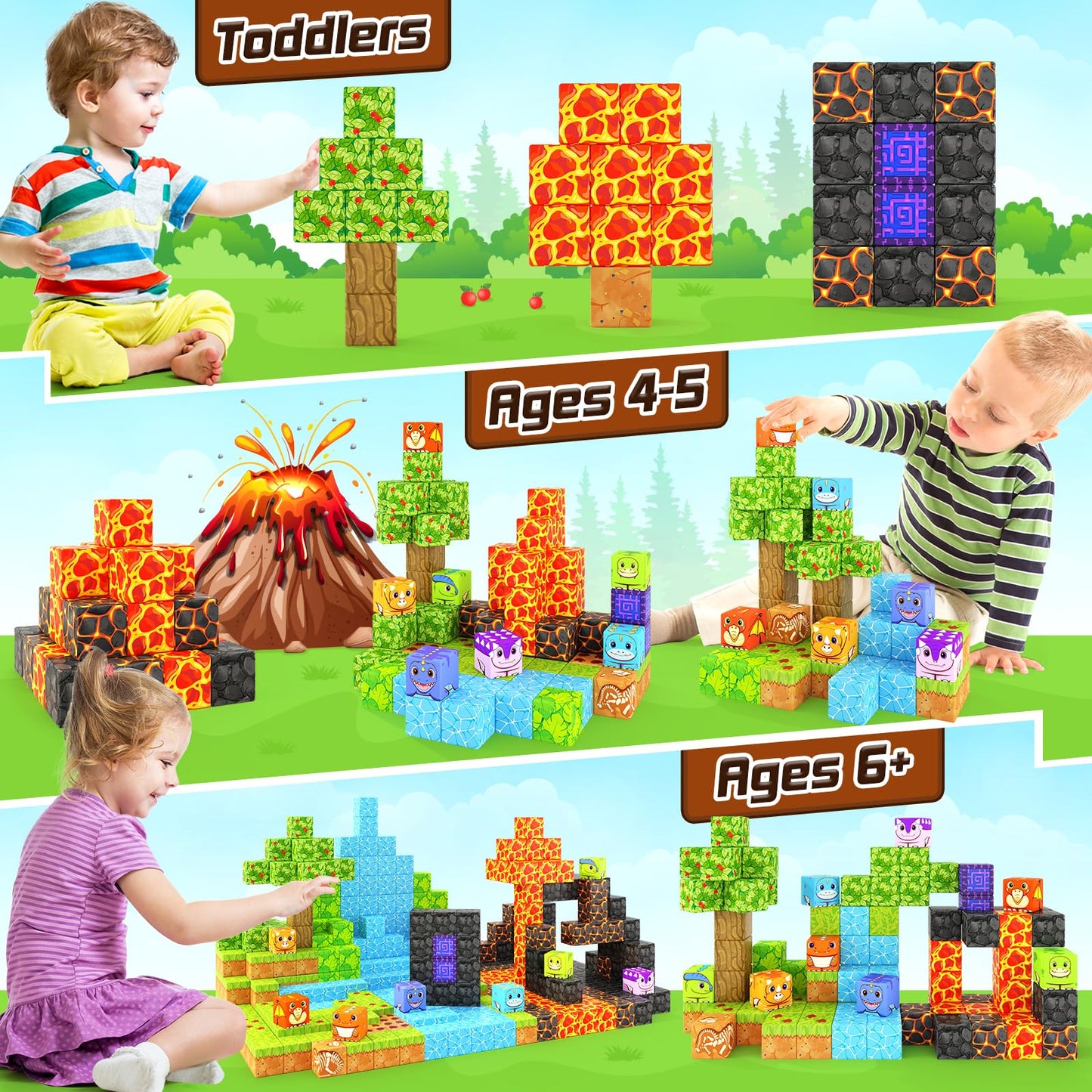 Coodoo Dinosaur Toys Magnetic Blocks – Build Mine Magnet World Adventure Set for Kids 3+