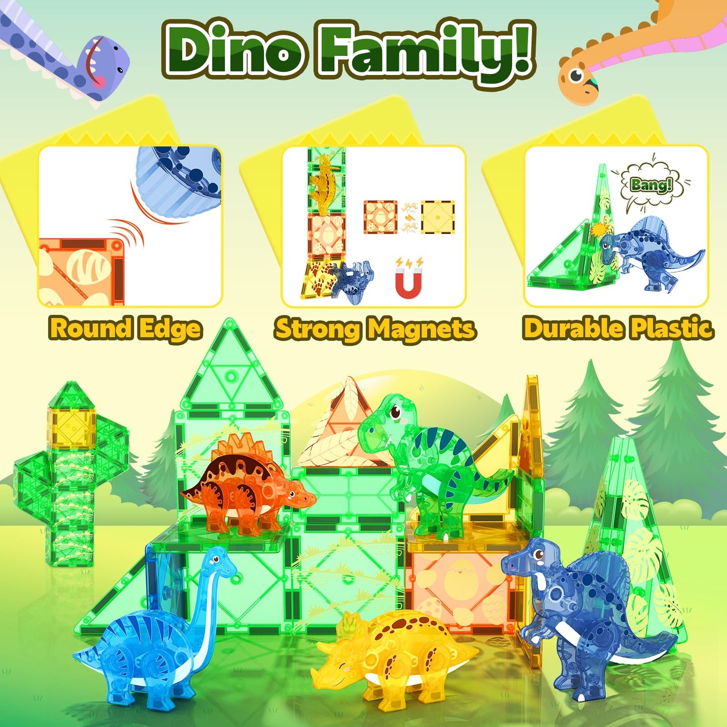 Coodoo Dinosaur Toys Magnetic Tiles – 3D Movable Dinos for STEM Play (Ages 3+)