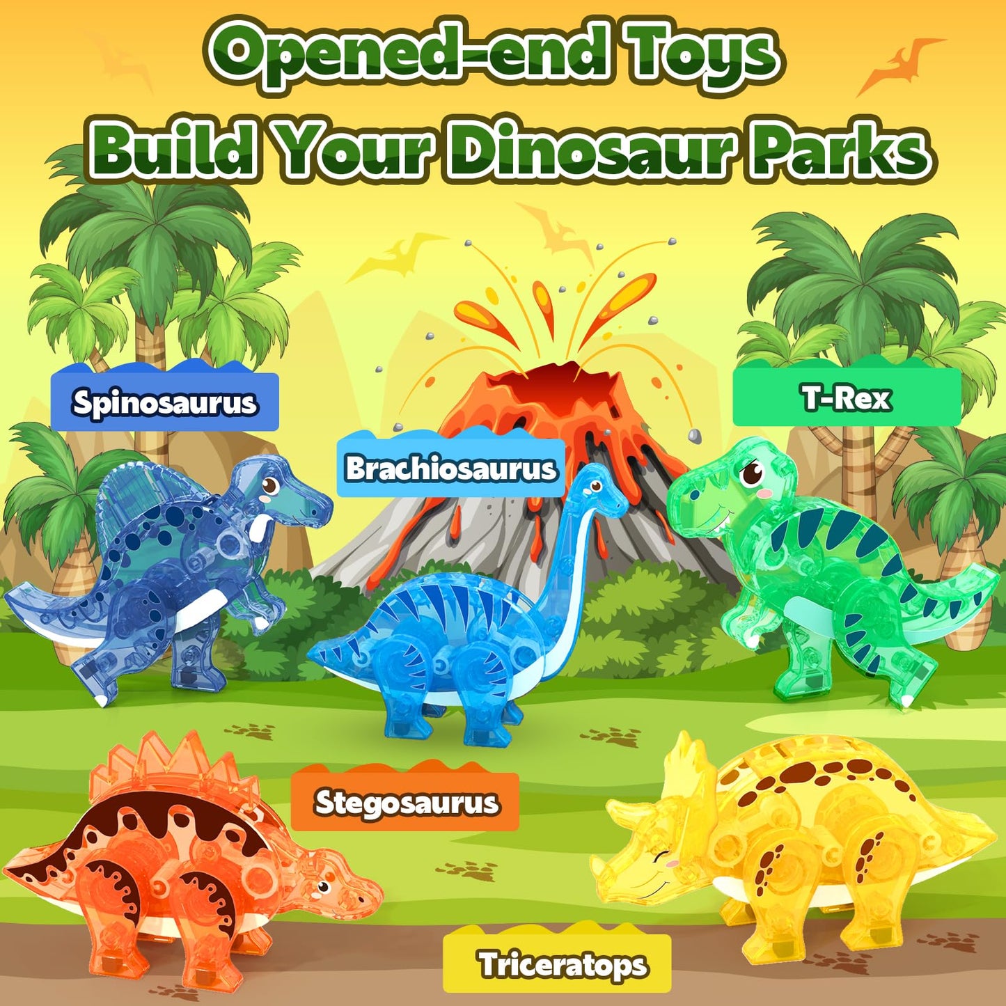 Coodoo Dinosaur Toys Magnetic Tiles – 3D Movable Dinos for STEM Play (Ages 3+)