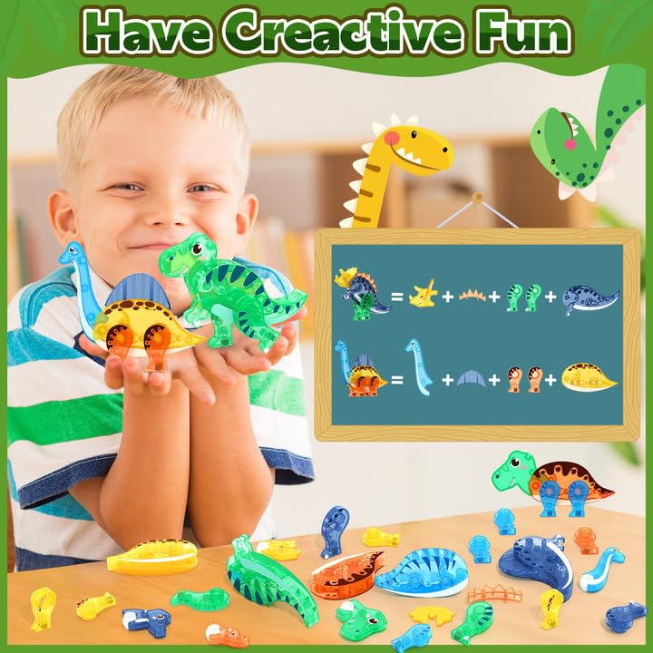 Coodoo Dinosaur Toys Magnetic Tiles – 3D Movable Dinos for STEM Play (Ages 3+)