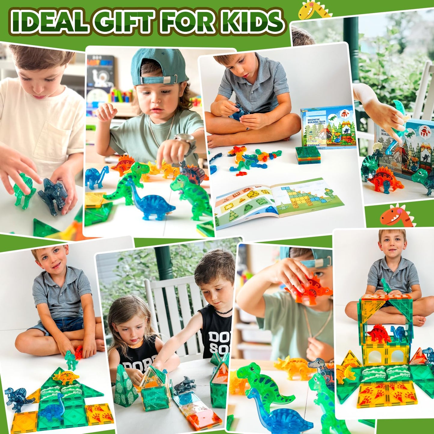 Coodoo Dinosaur Toys Magnetic Tiles – 3D Movable Dinos for STEM Play (Ages 3+)