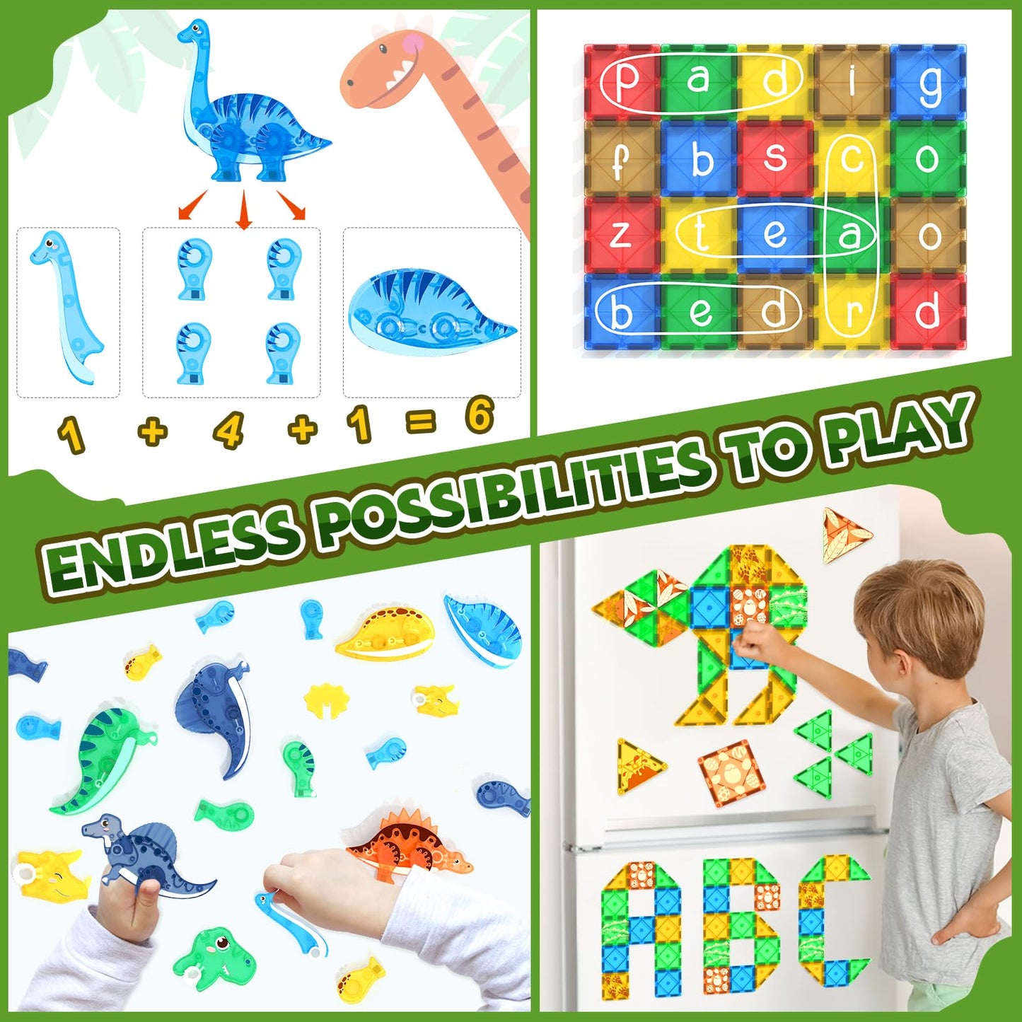 Coodoo Dinosaur Toys Magnetic Tiles – 3D Movable Dinos for STEM Play (Ages 3+)
