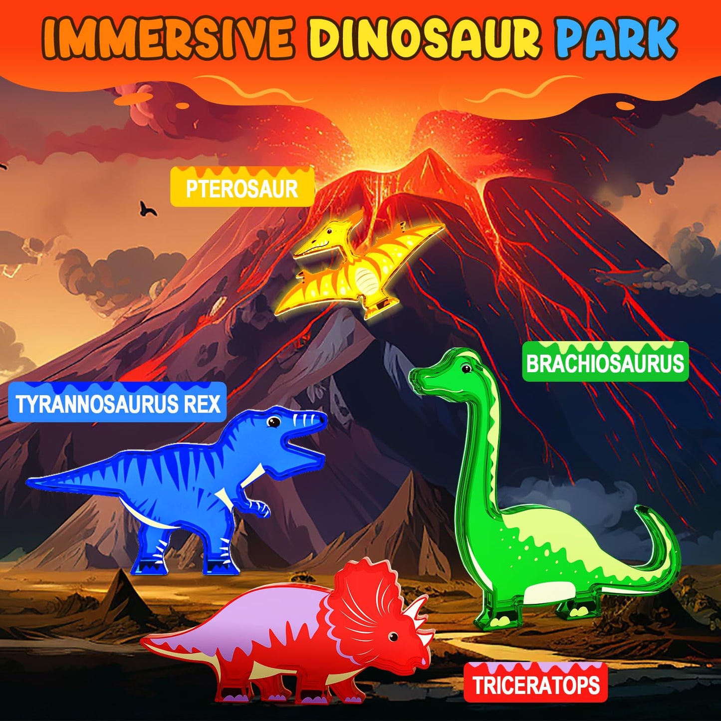 Coodoo Dinosaur Toys Magnetic Tiles – STEM Building Blocks for Kids 3+ | Imaginative Dinosaur World