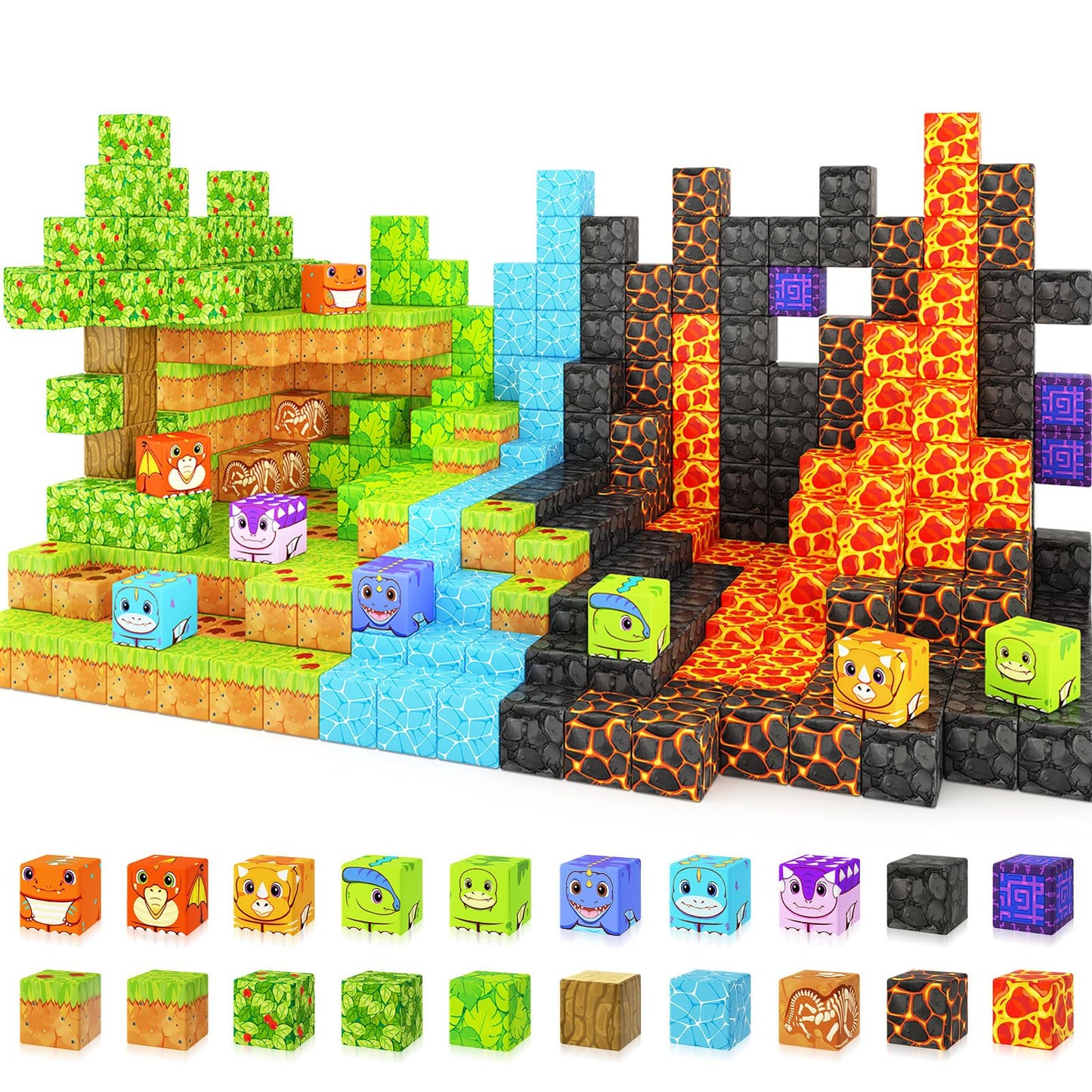 Coodoo Dinosaur Toys Magnetic Blocks – Build Mine Magnet World Adventure Set for Kids 3+