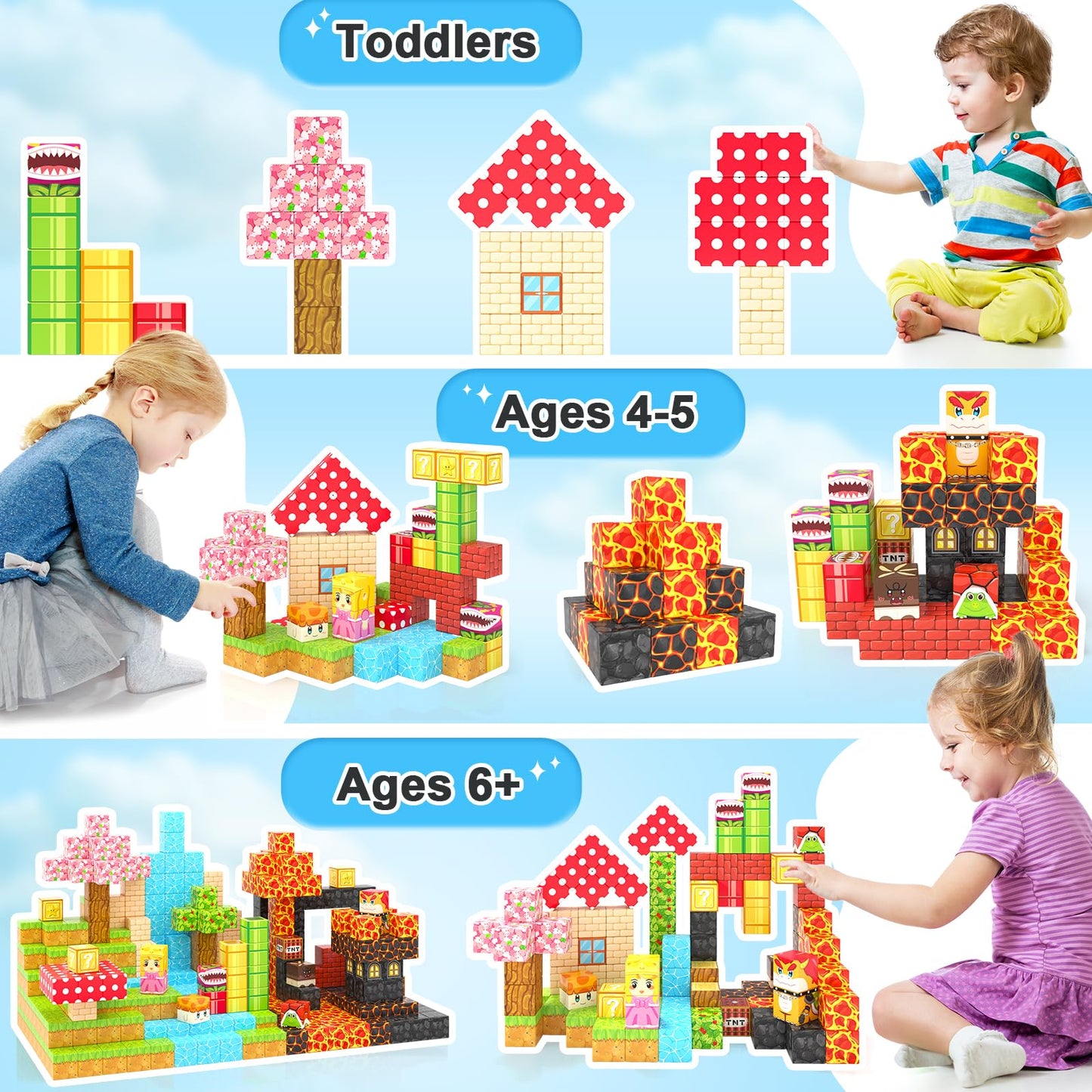 Coodoo 110PCS Magnetic Blocks – Teleport Pipes & Mine World Compatible STEM Toy