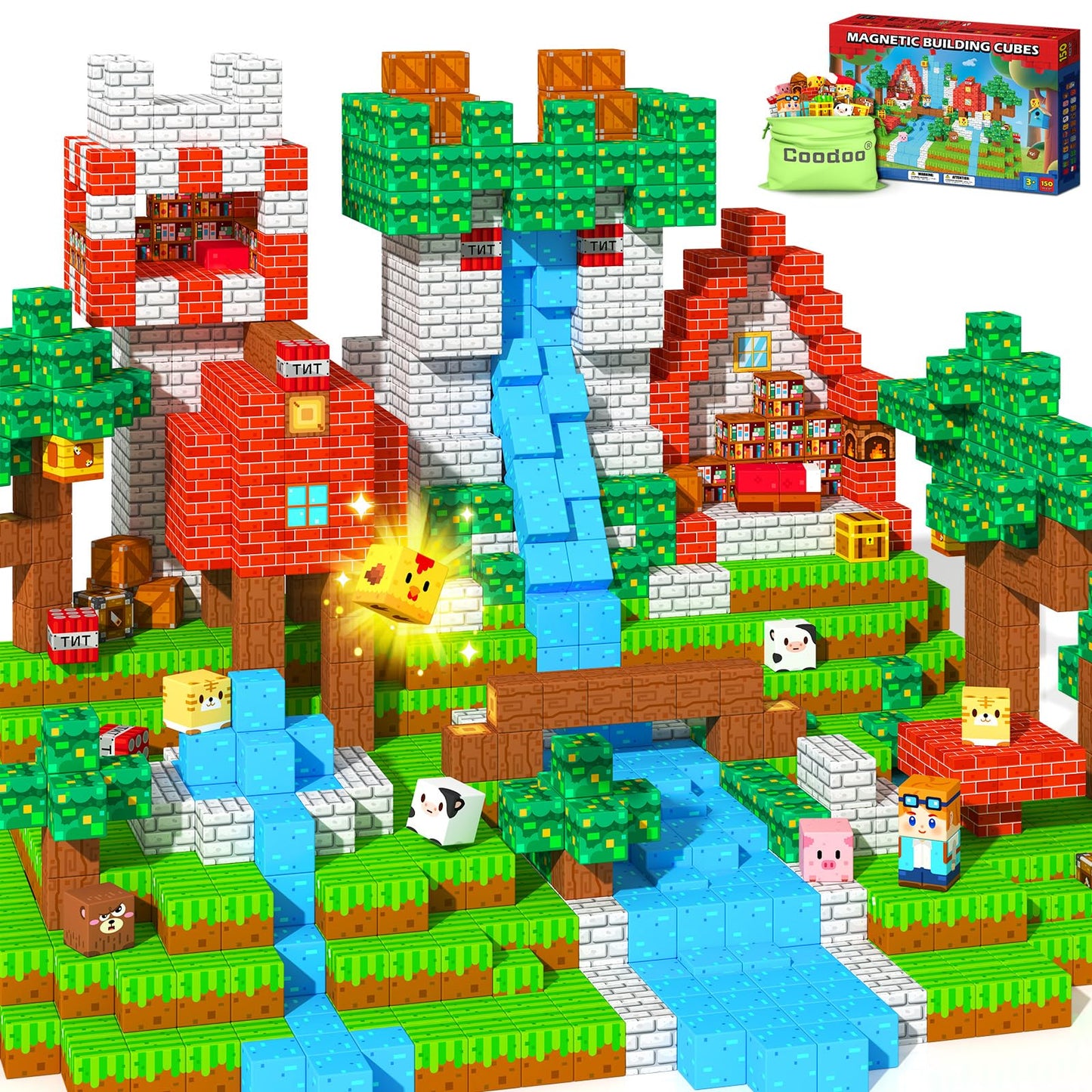 Coodoo 150 PCS Magnetic Blocks Forest Set — STEM Building Toys for Kids 3-8
