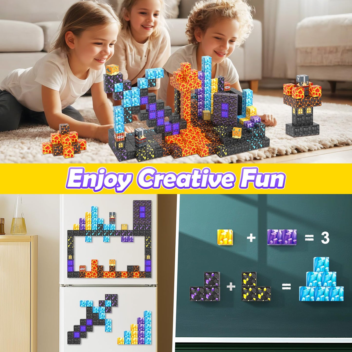 Coodoo Magnetic Blocks - Build Mine Magnet World Magic Sword Portal Set (84pcs) | Creative STEM Toy for Kids 3+