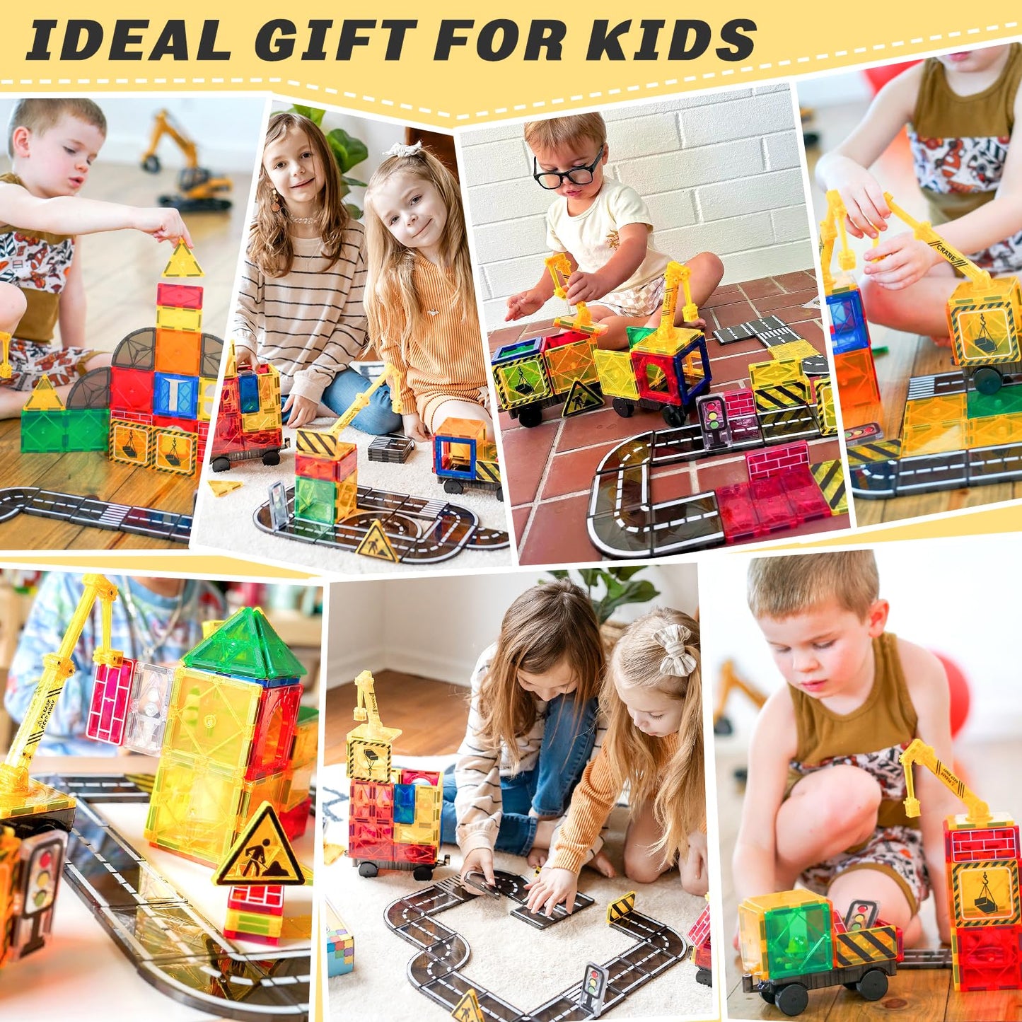 COODOO Kids Magnetic Road Set with Extendable Crane – City Building Toys for Ages 3+