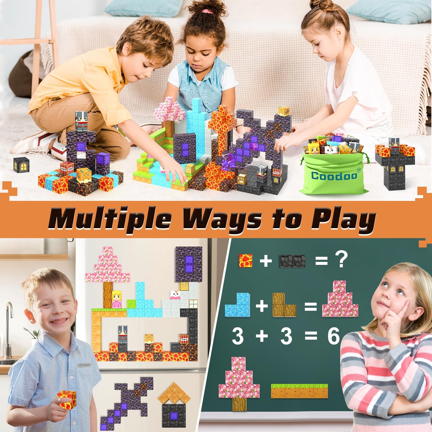 Coodoo 110PCS Magnetic Blocks – Build Mine Magnet World with Sword Portal | STEM Toys for Kids 3-8