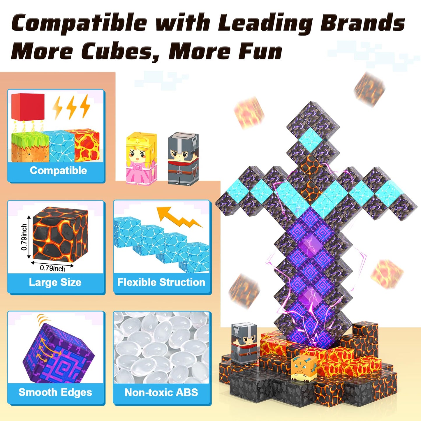 Coodoo 110PCS Magnetic Blocks – Build Mine Magnet World with Sword Portal | STEM Toys for Kids 3-8