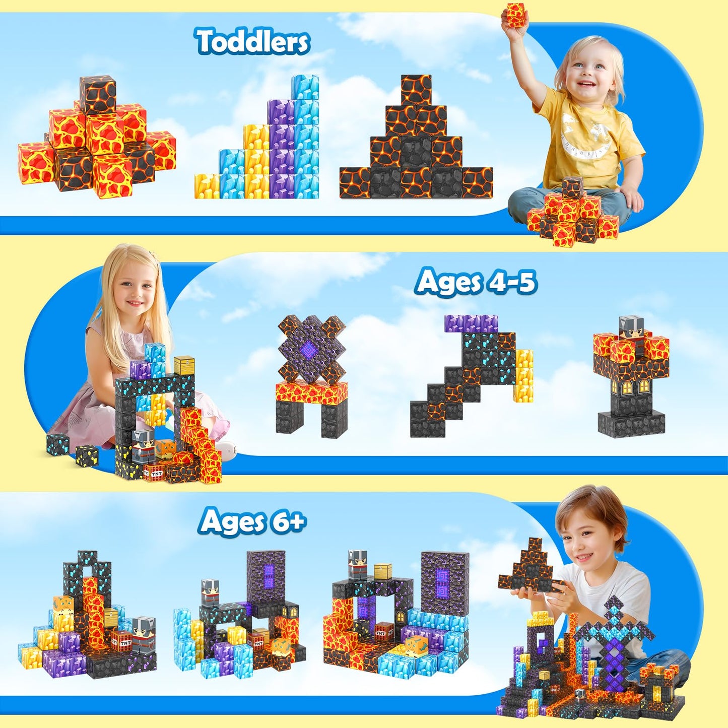 Coodoo Magnetic Blocks - Build Mine Magnet World Magic Sword Portal Set (84pcs) | Creative STEM Toy for Kids 3+