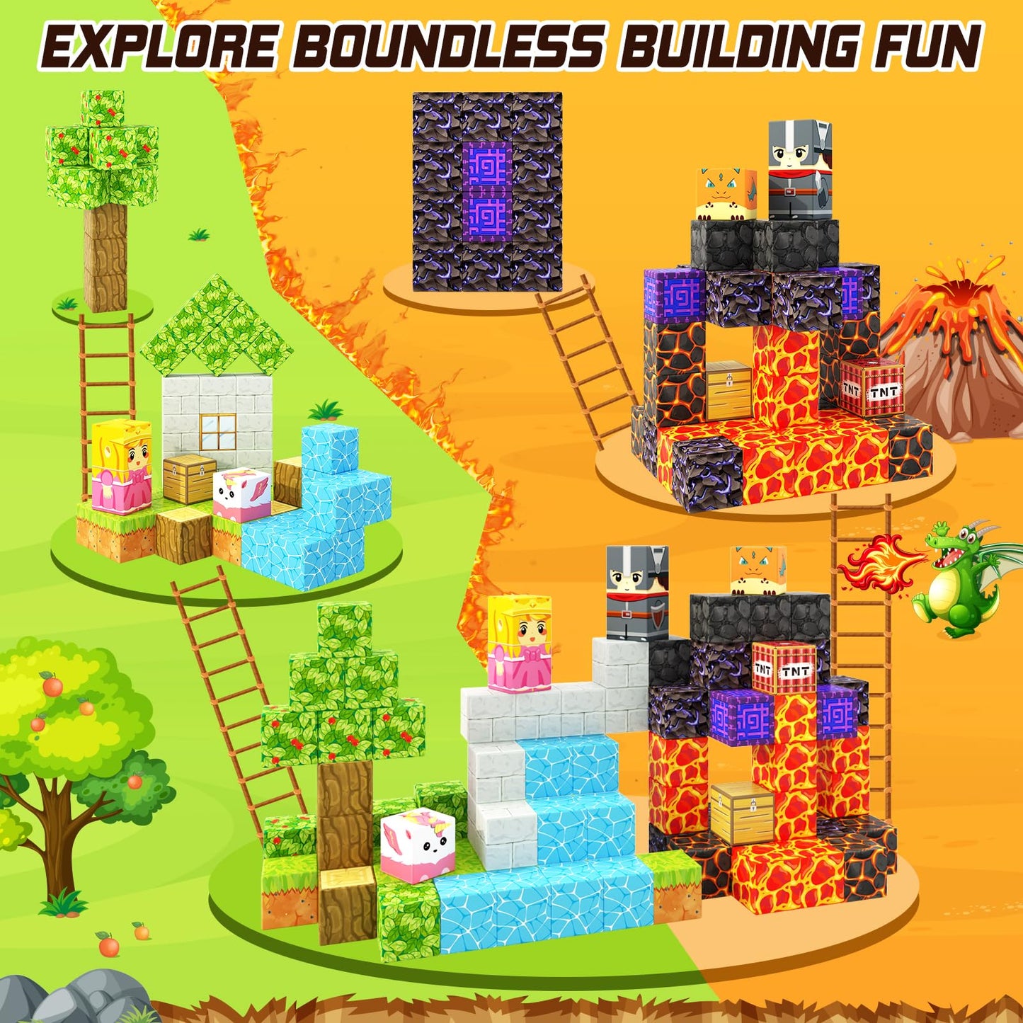 Coodoo Magnetic Blocks - Build Mine Magnet World Portal Forest Edition | Creative Magnetic Blocks for Kids 3+