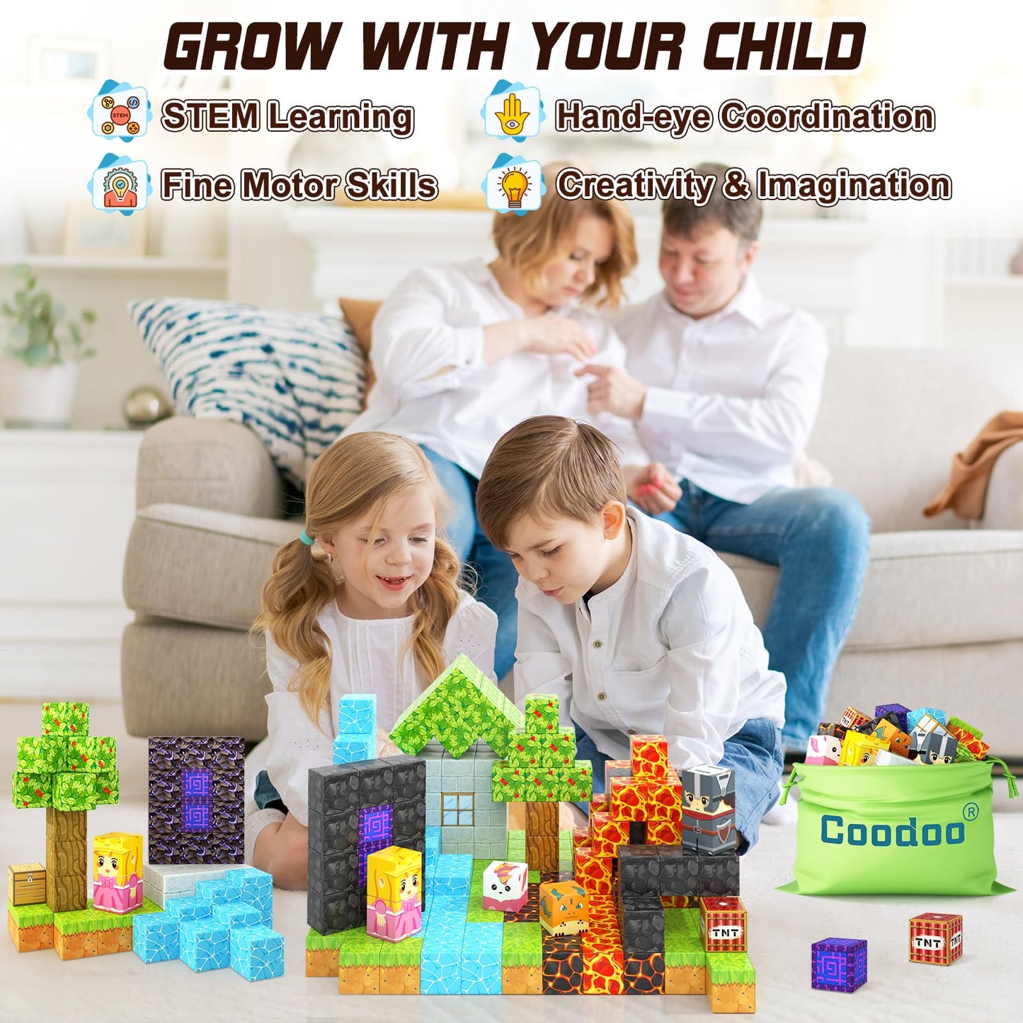 Coodoo Magnetic Blocks - Build Mine Magnet World Portal Forest Edition | Creative Magnetic Blocks for Kids 3+