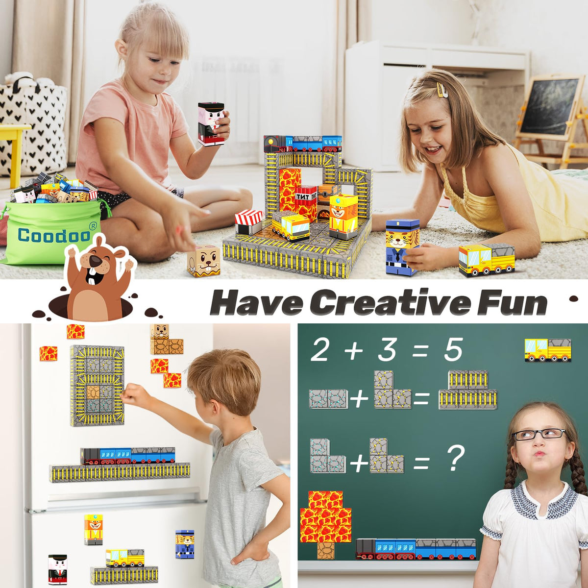 Coodoo Magnetic Blocks - Mine Train Track Set | 84-Piece STEM Sensorial Building Toy for 3+