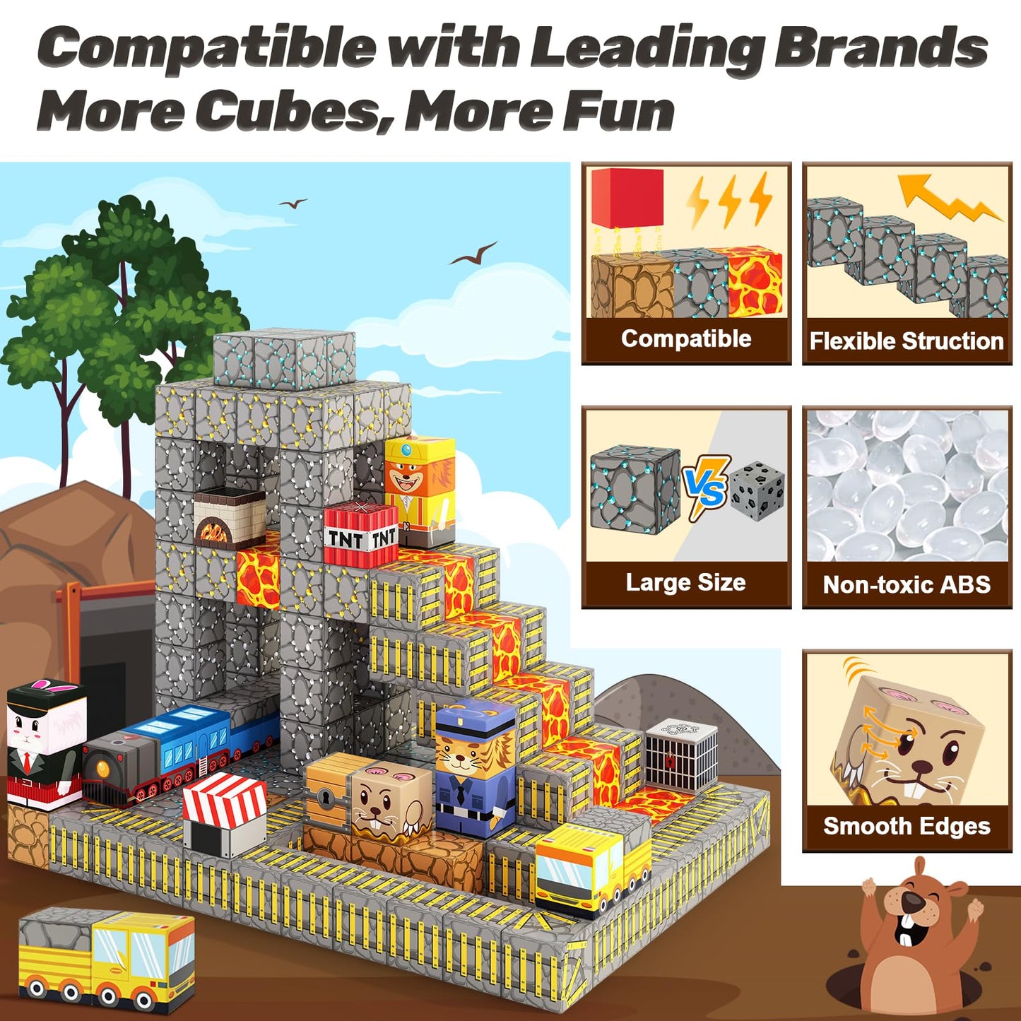 Coodoo Magnetic Blocks - Mine Train Track Set | 84-Piece STEM Sensorial Building Toy for 3+