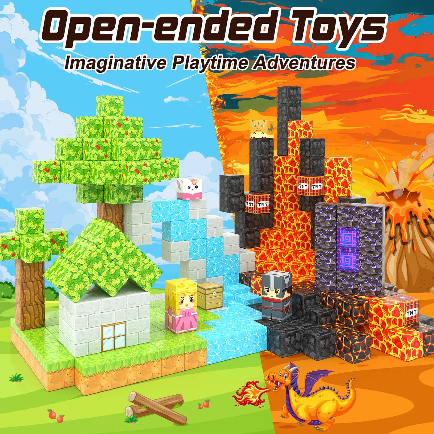 Coodoo Magnetic Blocks - Build Mine Magnet World Portal Forest Edition | Creative Magnetic Blocks for Kids 3+