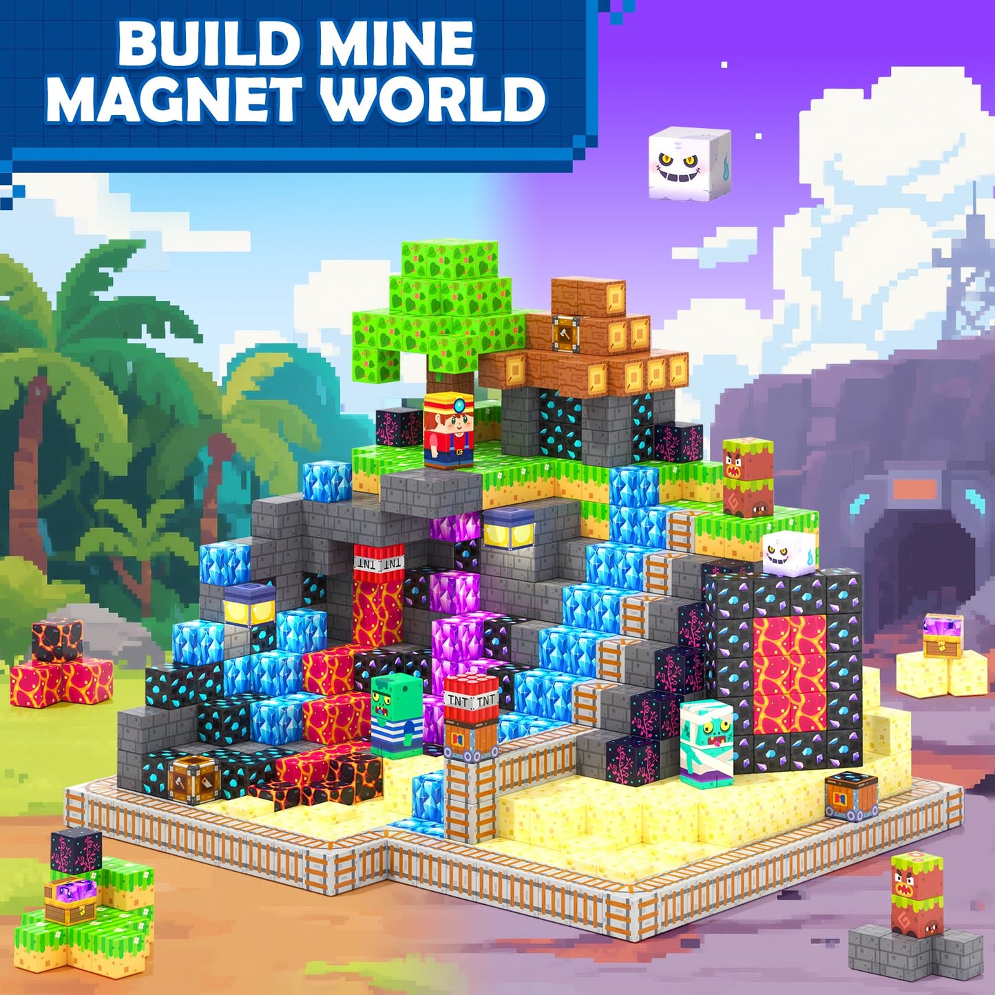 Coodoo Magnetic Blocks: Mine Magnet World STEM Building Tiles for Kids 3-8
