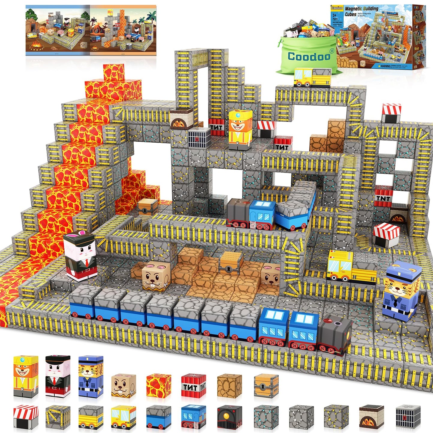 Coodoo Magnetic Blocks - Mine Train Track Set | 84-Piece STEM Sensorial Building Toy for 3+