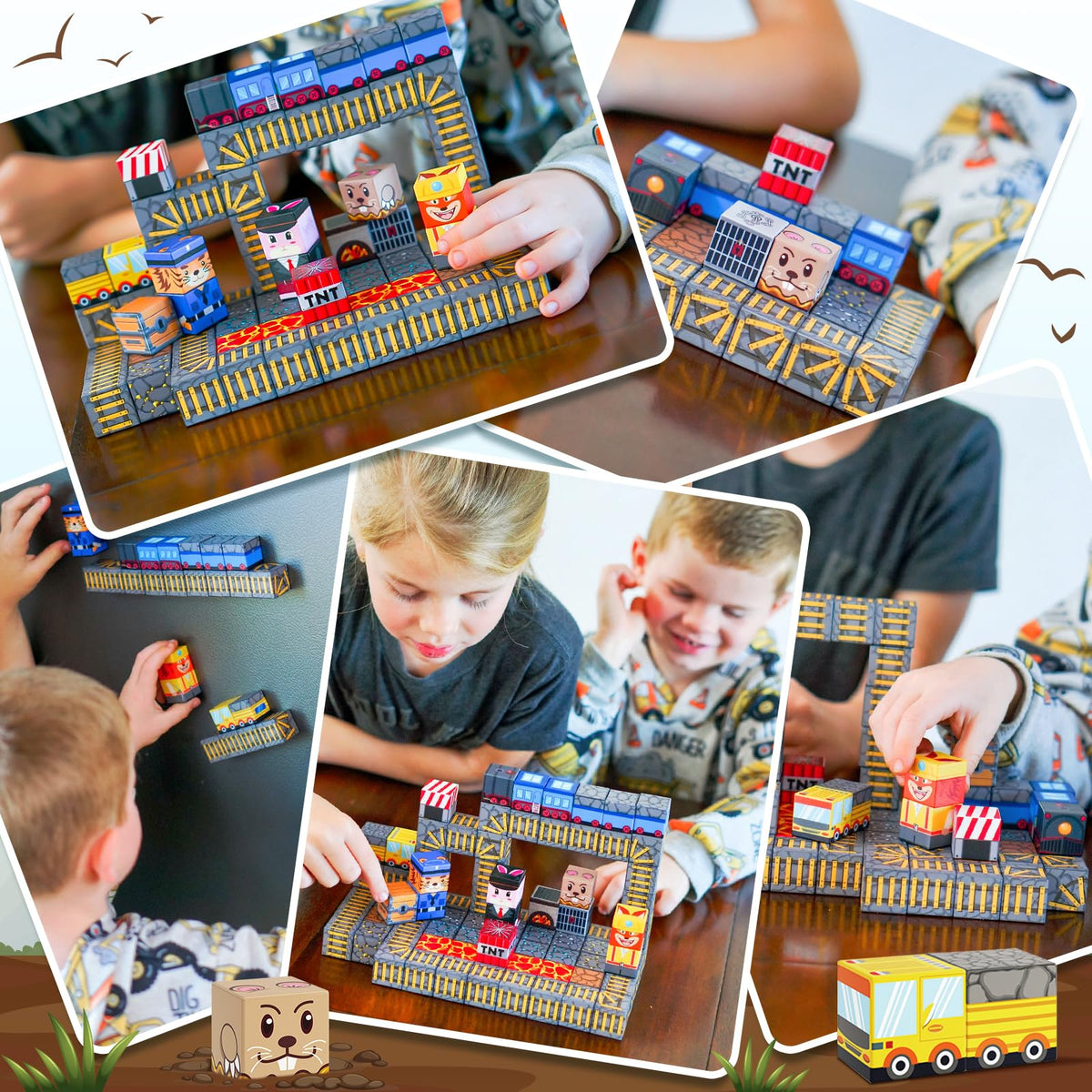 Coodoo Magnetic Blocks - Mine Train Track Set | 84-Piece STEM Sensorial Building Toy for 3+