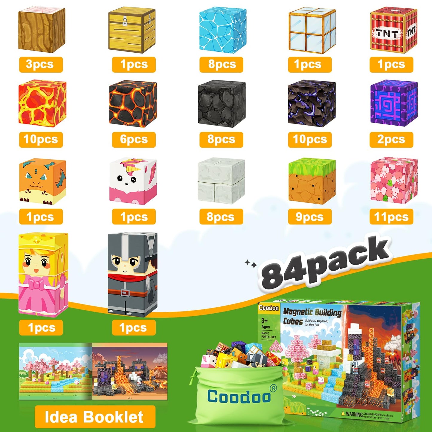 COODOO Magnetic Blocks - 84-Piece Build Mine Magnet World Portal Set | STEM & Creative Play For Kids